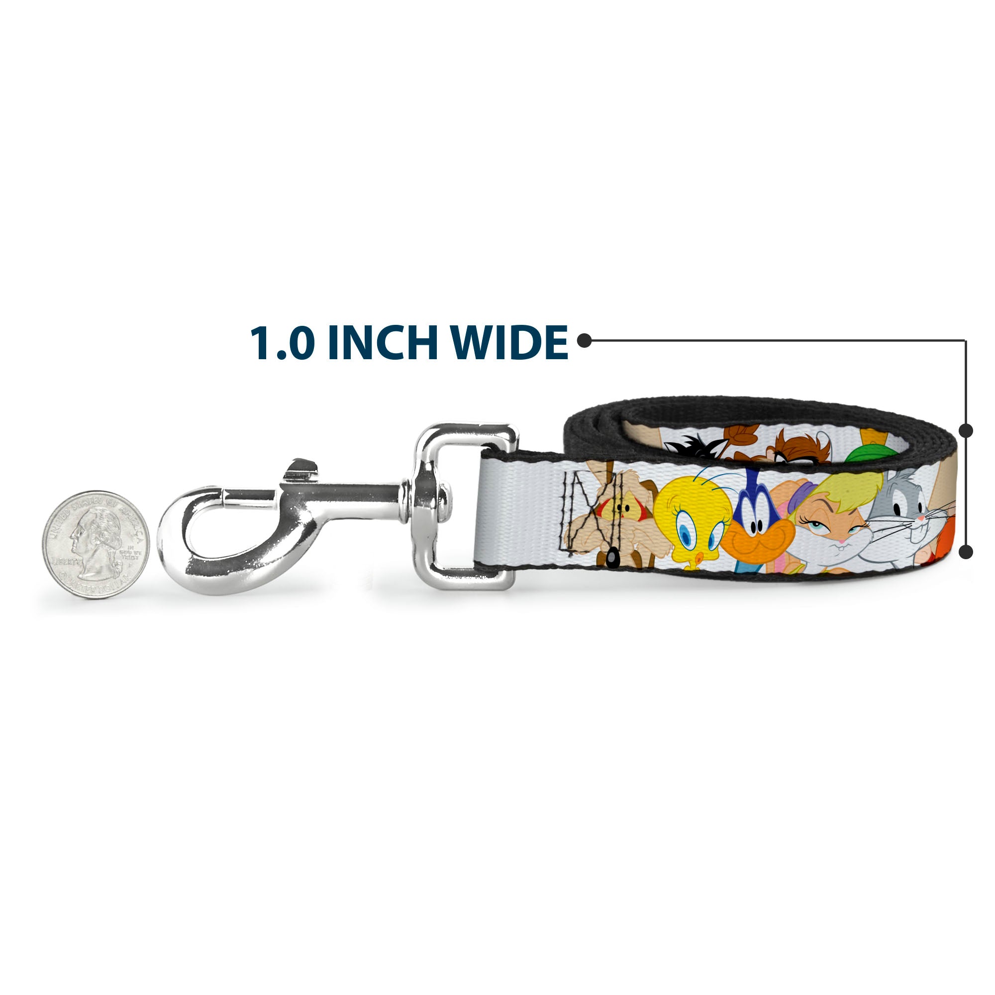 Dog Leash - Looney Tunes Nine Character Faces White Dog Leashes Looney Tunes
