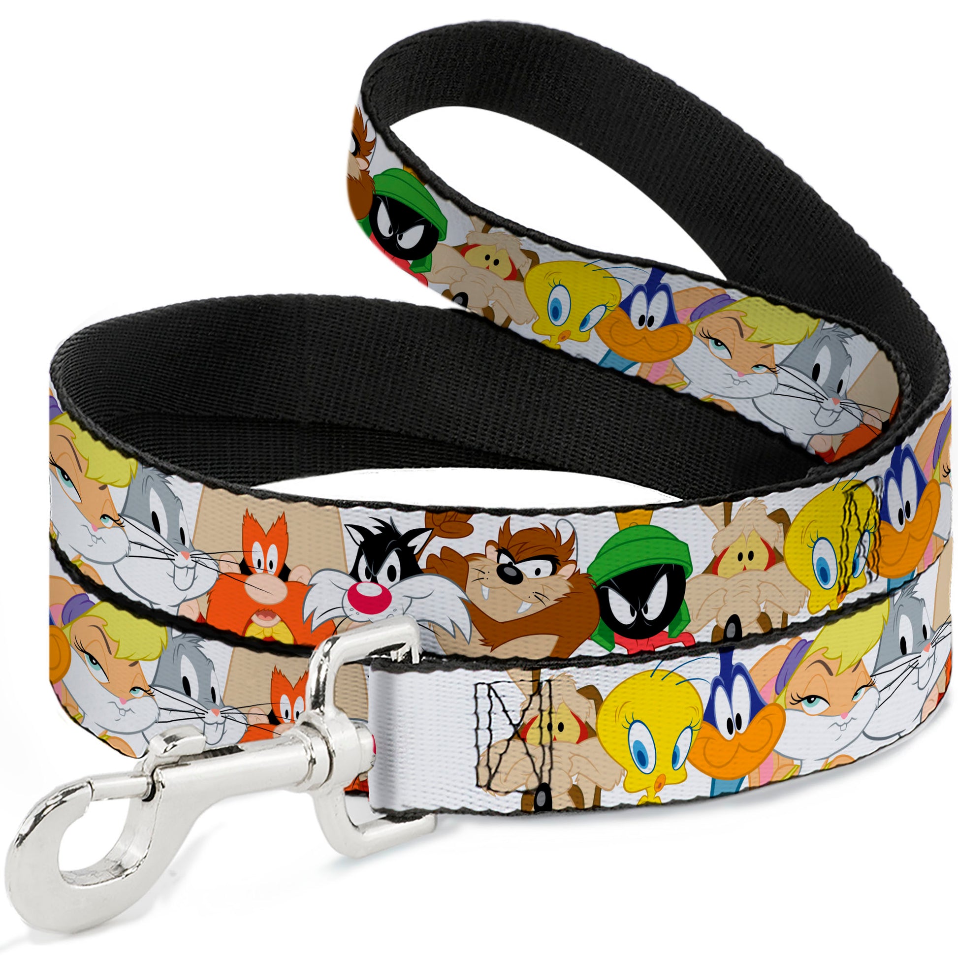 Dog Leash - Looney Tunes Nine Character Faces White Dog Leashes Looney Tunes