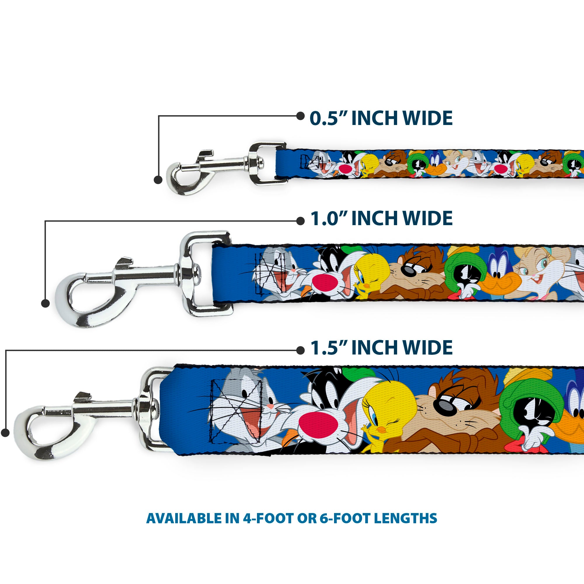 Dog Leash - Looney Tunes Seven Character Faces Stacked Blue Dog Leashes Looney Tunes