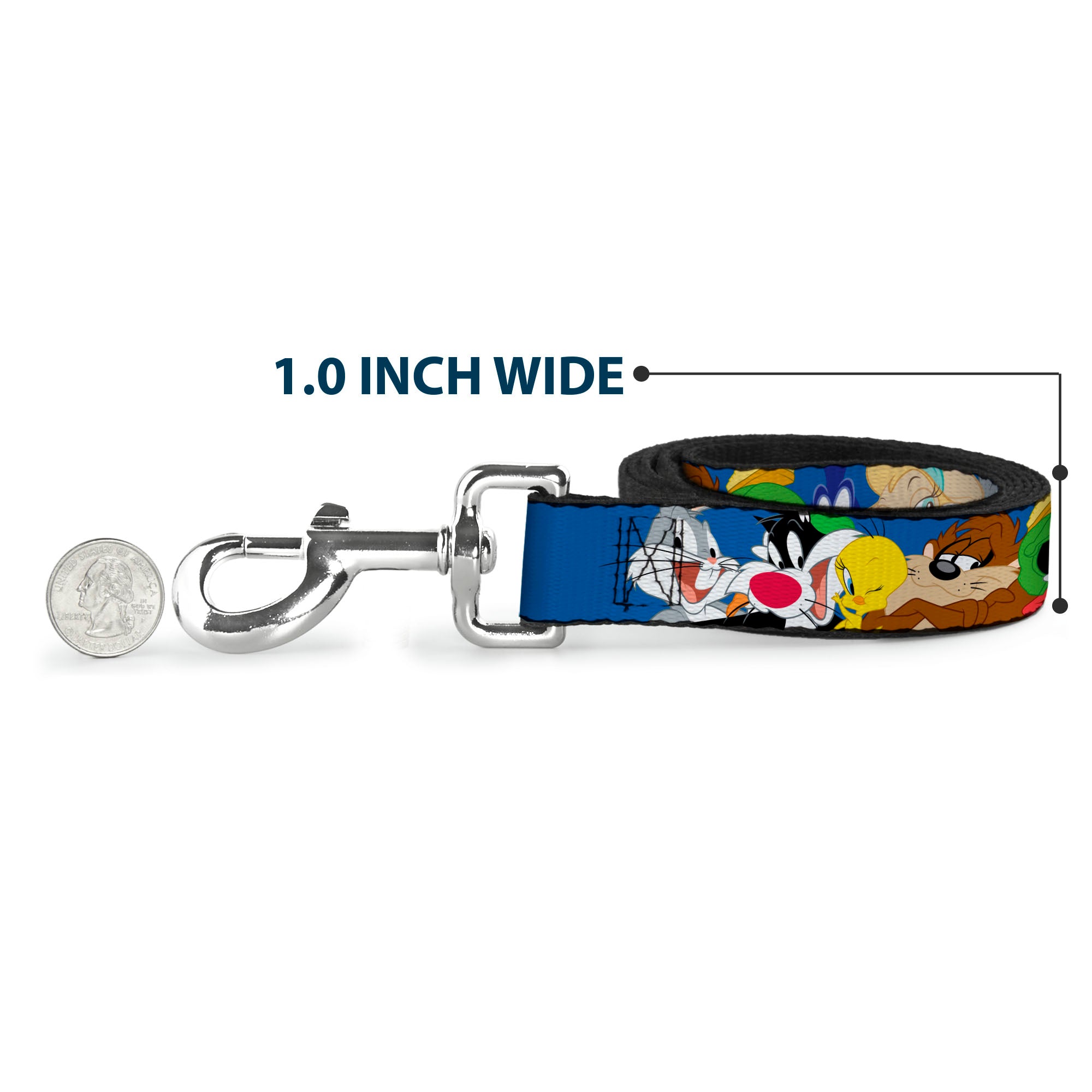 Dog Leash - Looney Tunes Seven Character Faces Stacked Blue Dog Leashes Looney Tunes