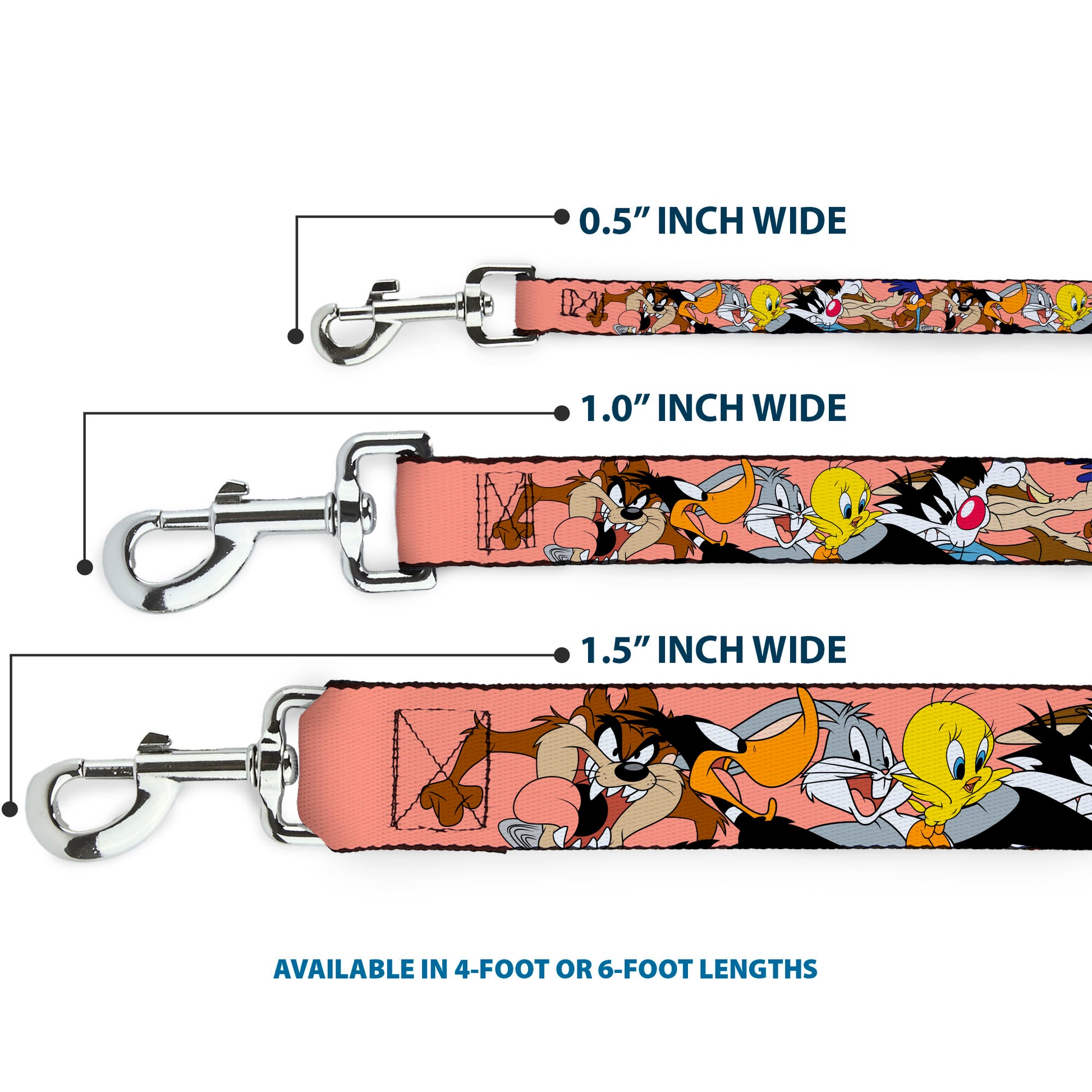 Dog Leash - Looney Tunes Seven Character Poses Stacked Peach Dog Leashes Looney Tunes