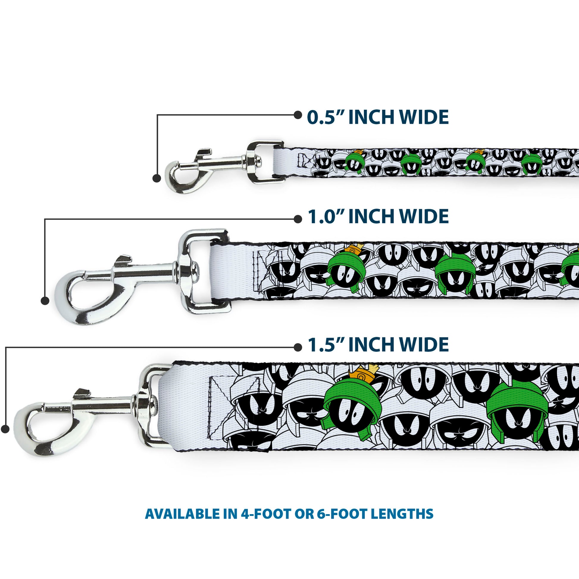 Dog Leash - Marvin the Martian Faces Stacked White/Black/Full Color Dog Leashes Looney Tunes