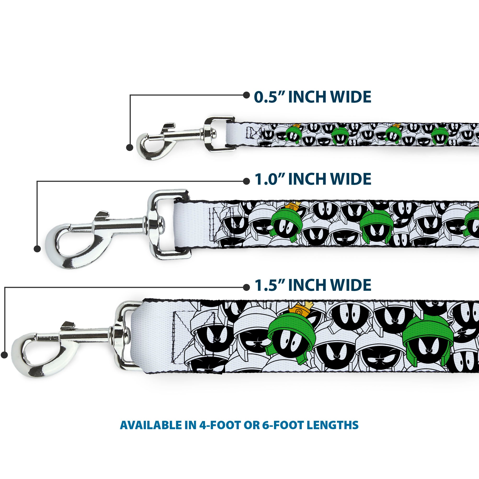 Dog Leash - Marvin the Martian Faces Stacked White/Black/Full Color Dog Leashes Looney Tunes