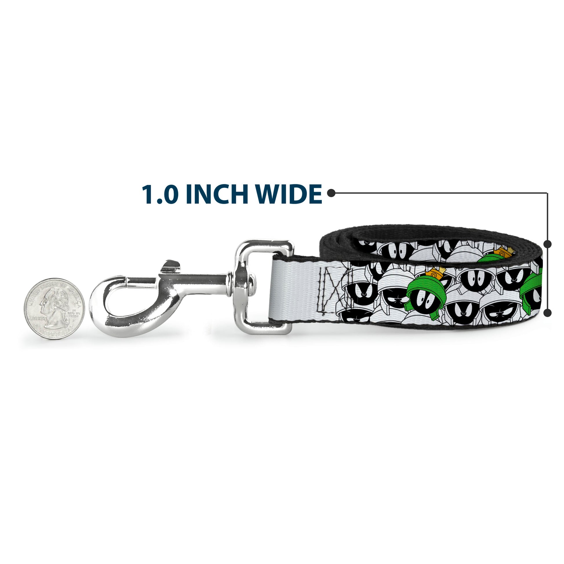 Dog Leash - Marvin the Martian Faces Stacked White/Black/Full Color Dog Leashes Looney Tunes
