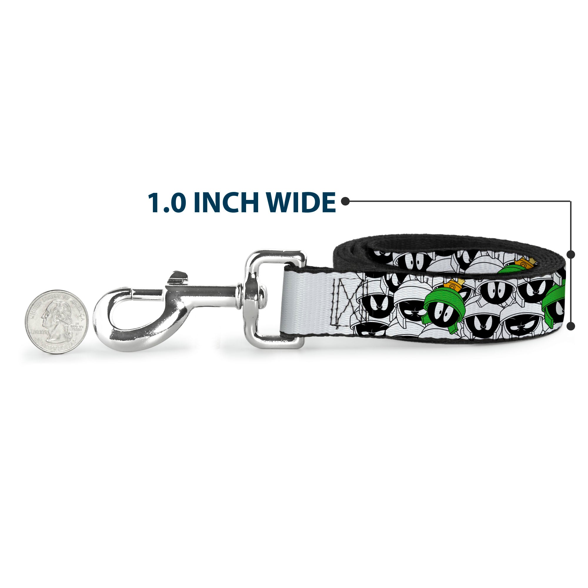 Dog Leash - Marvin the Martian Faces Stacked White/Black/Full Color Dog Leashes Looney Tunes