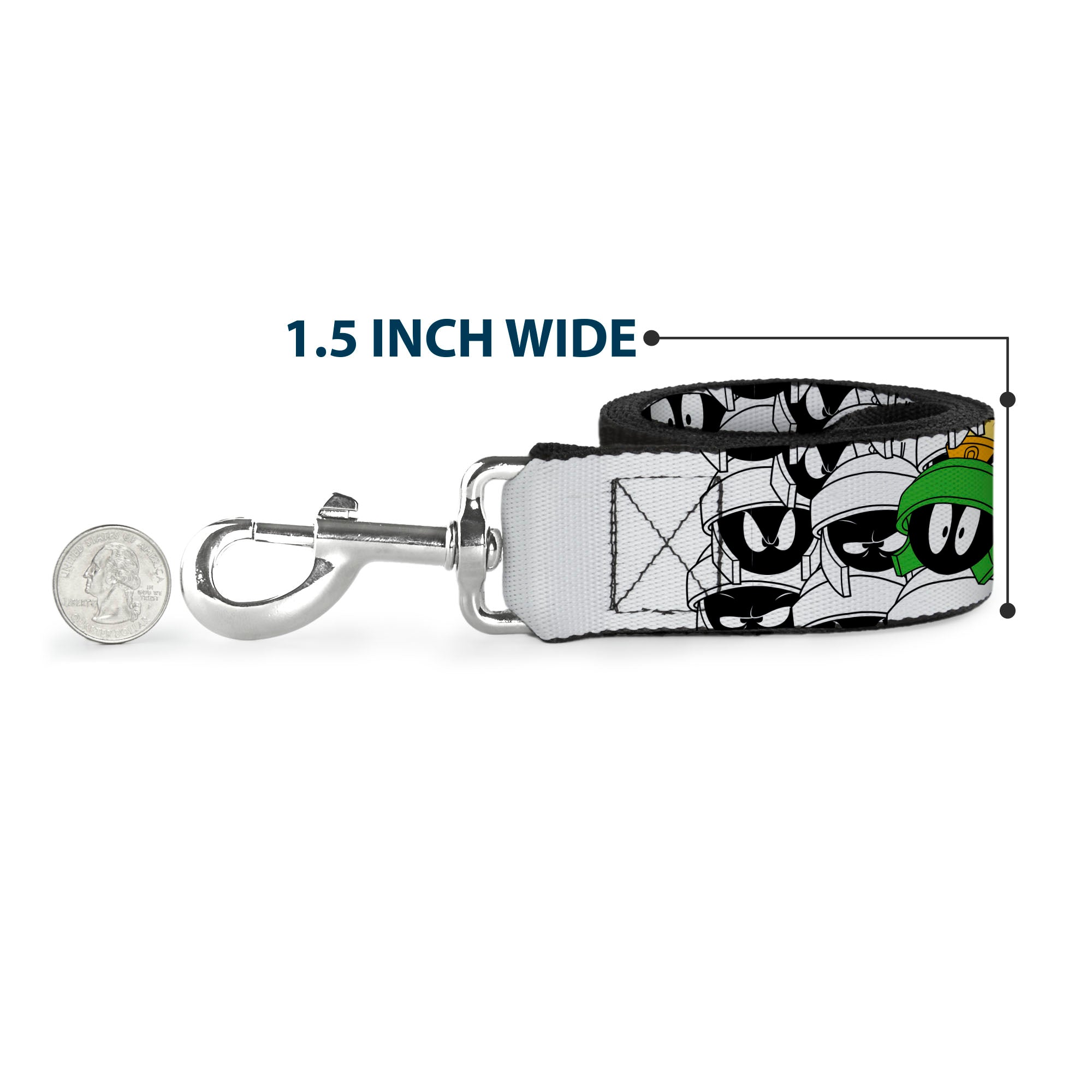 Dog Leash - Marvin the Martian Faces Stacked White/Black/Full Color Dog Leashes Looney Tunes