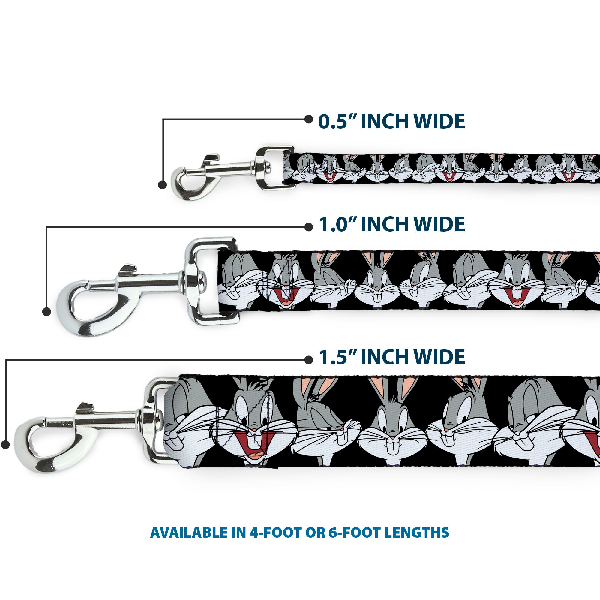 Dog Leash - Bugs Bunny CLOSE-UP Expressions Black Dog Leashes Looney Tunes