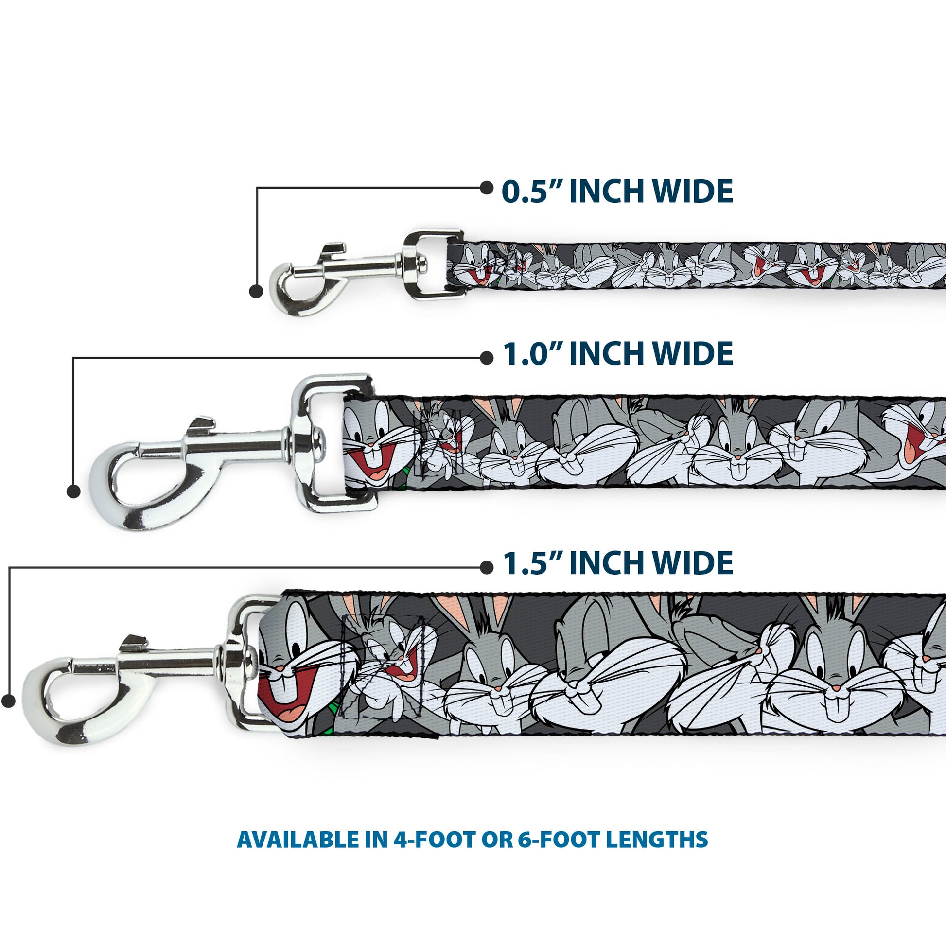 Dog Leash - Bugs Bunny CLOSE-UP Poses Charcoal Dog Leashes Looney Tunes