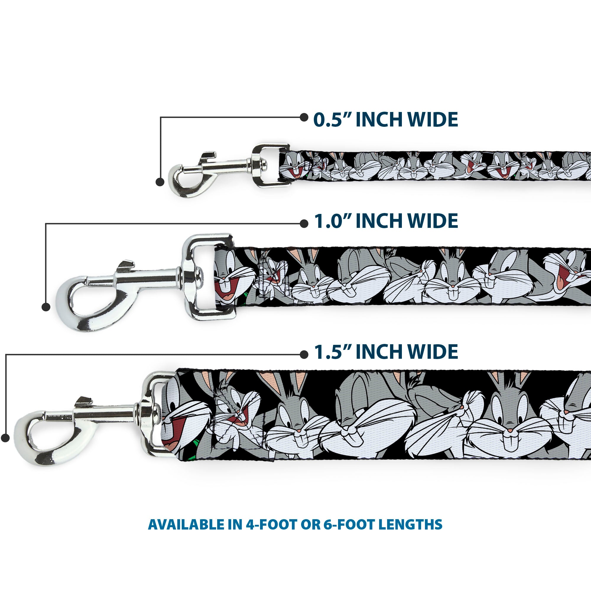 Dog Leash - Bugs Bunny CLOSE-UP Poses Black Dog Leashes Looney Tunes