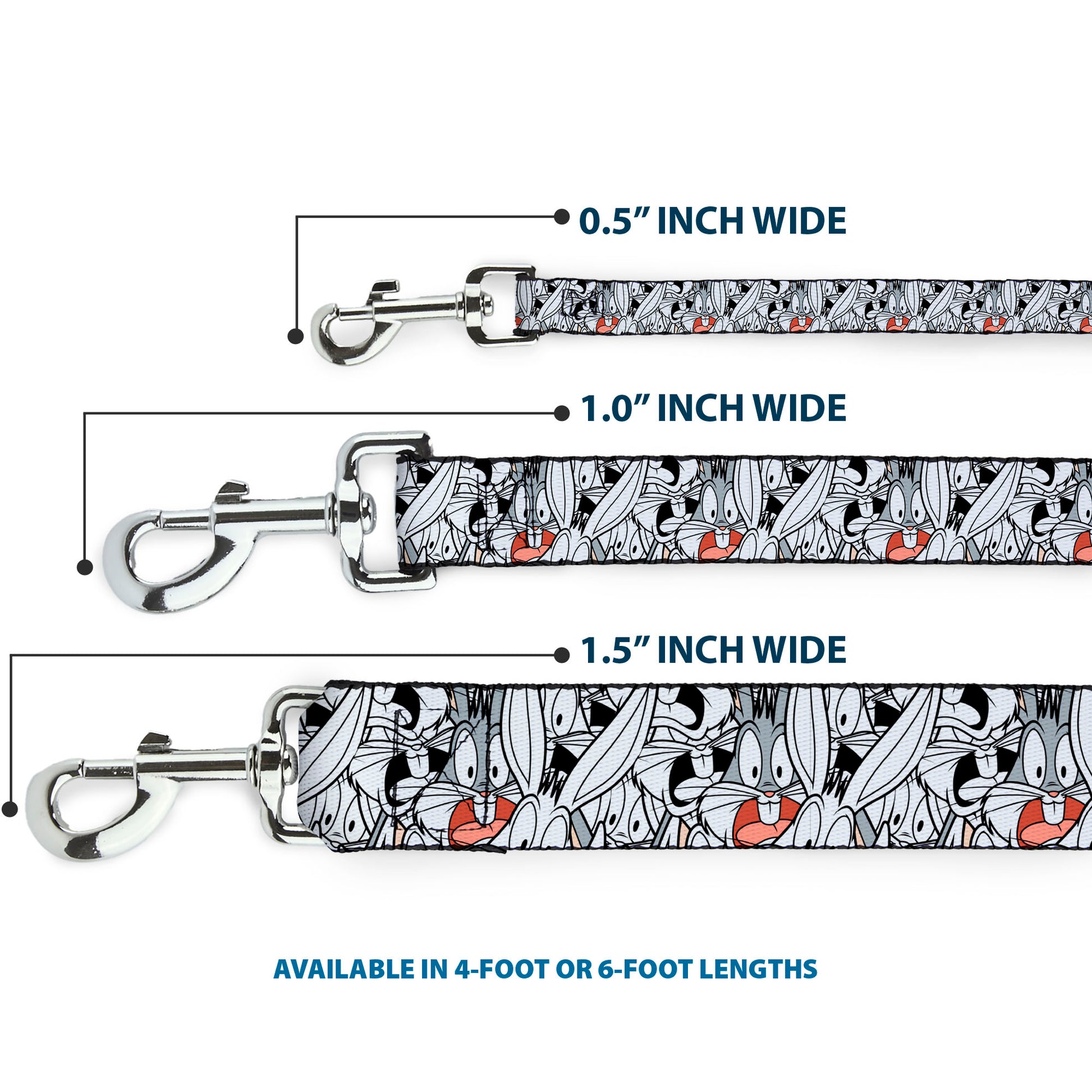 Dog Leash - Bugs Bunny Expressions Stacked White/Black/Gray Dog Leashes Looney Tunes
