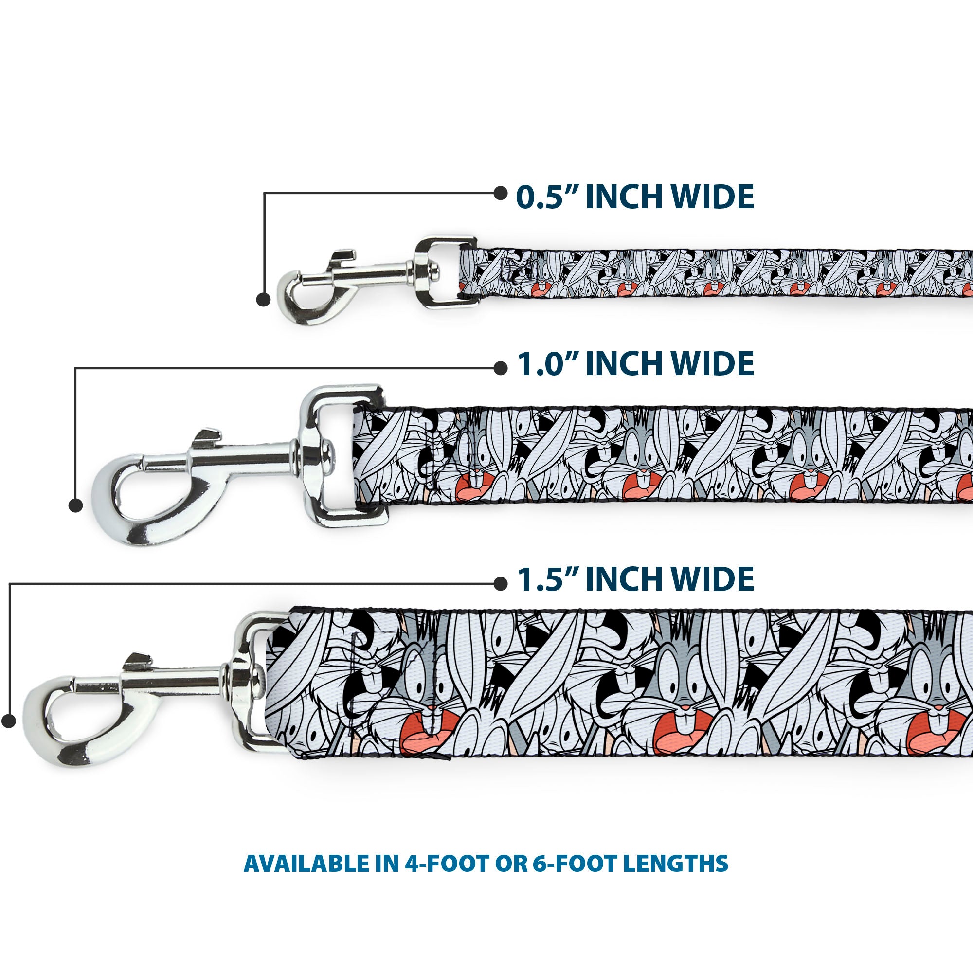 Dog Leash - Bugs Bunny Expressions Stacked White/Black/Gray Dog Leashes Looney Tunes