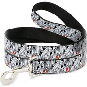Dog Leash - Bugs Bunny Expressions Stacked White/Black/Gray Dog Leashes Looney Tunes
