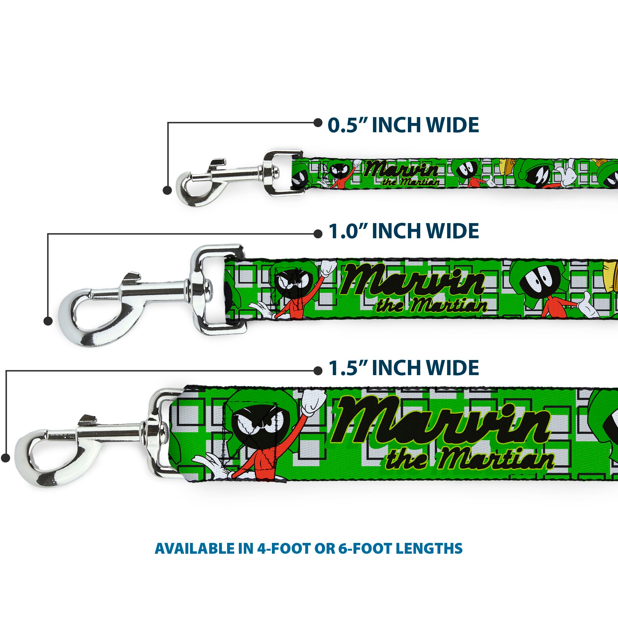 Dog Leash - MARVIN THE MARTIAN w/Poses White/Green Dog Leashes Looney Tunes