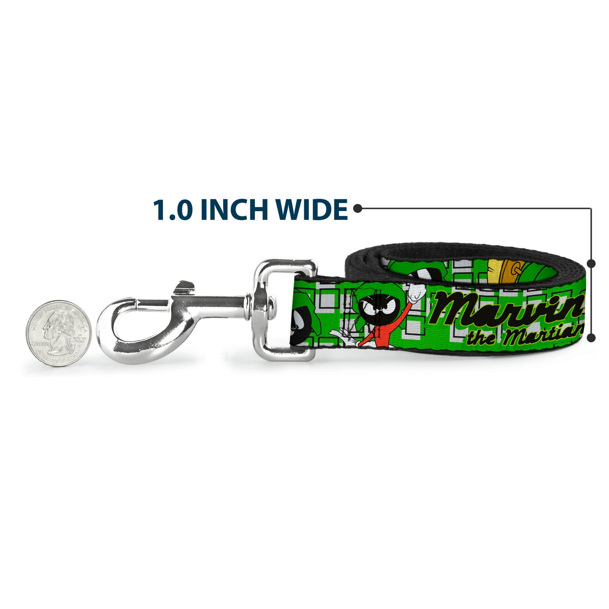 Dog Leash - MARVIN THE MARTIAN w/Poses White/Green Dog Leashes Looney Tunes