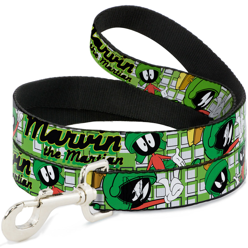 Dog Leash - MARVIN THE MARTIAN w/Poses White/Green Dog Leashes Looney Tunes