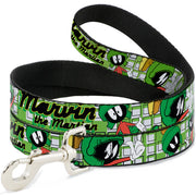 Dog Leash - MARVIN THE MARTIAN w/Poses White/Green Dog Leashes Looney Tunes