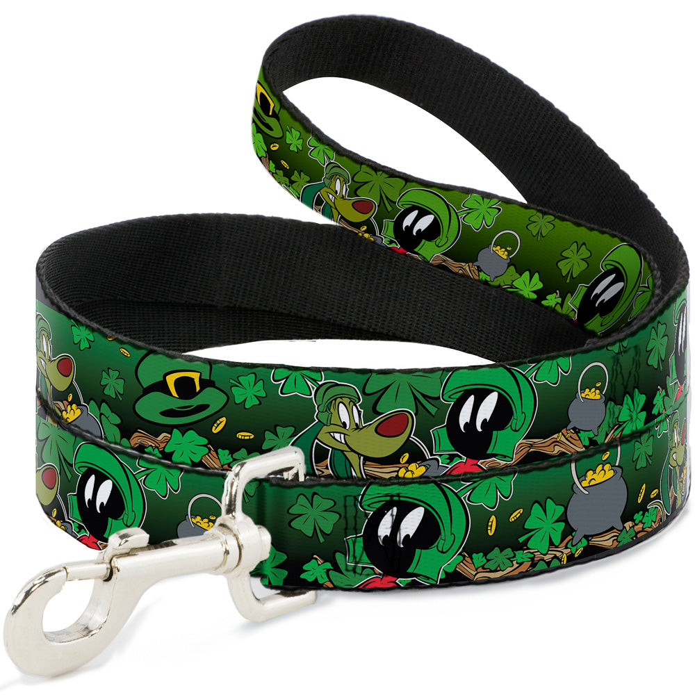 Dog Leash - Marvin the Martian & K-9 Poses/Clovers Greens Dog Leashes Looney Tunes