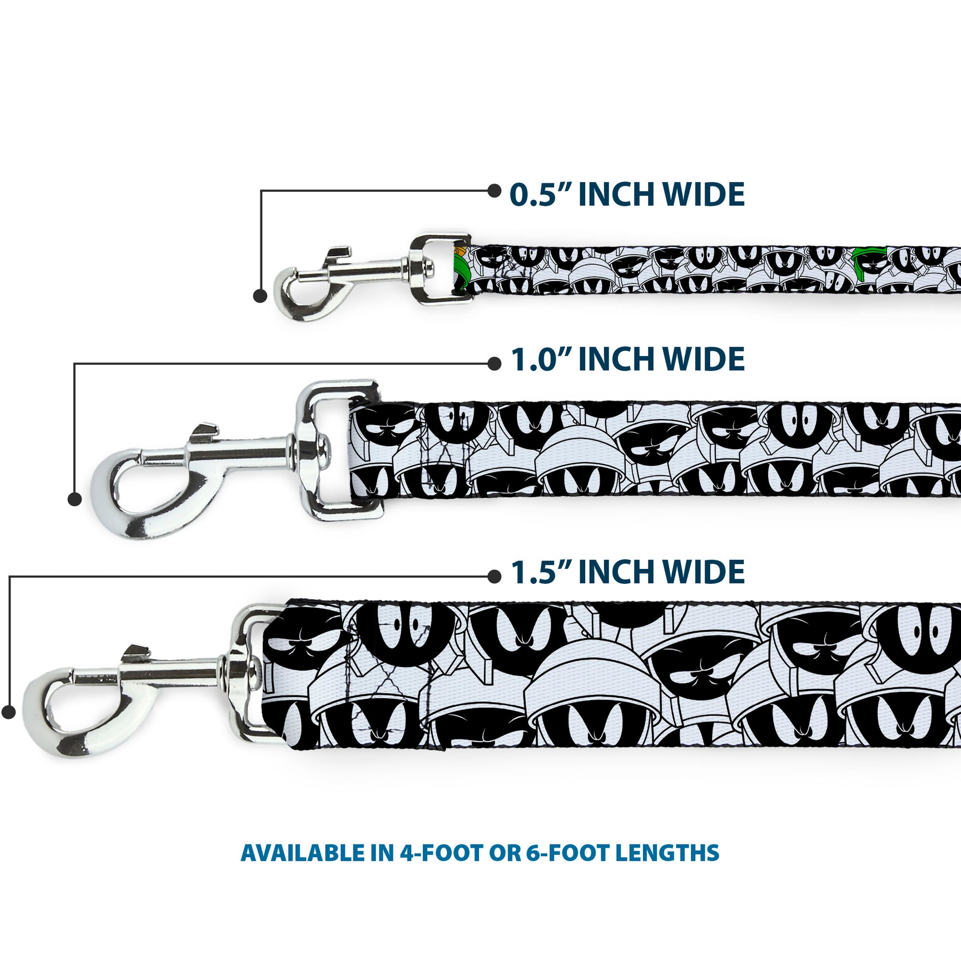 Dog Leash - Marvin the Martian Expressions Stacked White/Black/Green/Gold Dog Leashes Looney Tunes