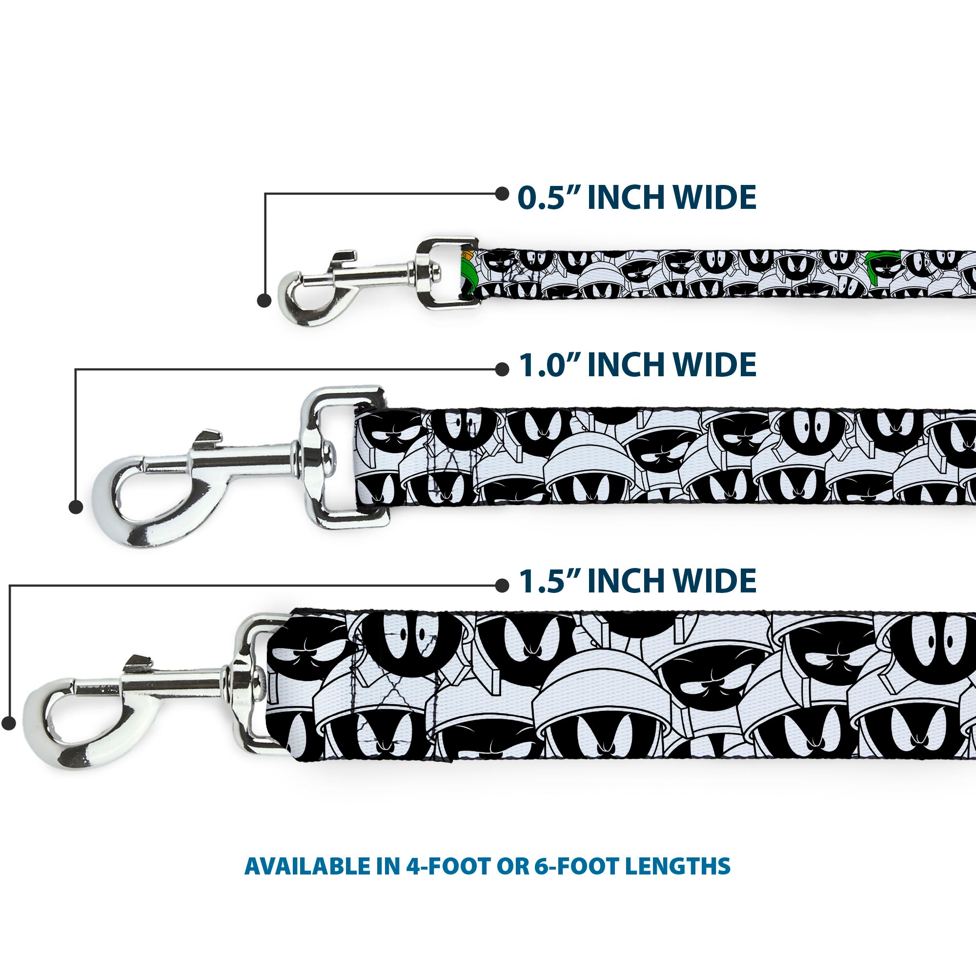 Dog Leash - Marvin the Martian Expressions Stacked White/Black/Green/Gold Dog Leashes Looney Tunes