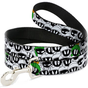 Dog Leash - Marvin the Martian Expressions Stacked White/Black/Green/Gold Dog Leashes Looney Tunes