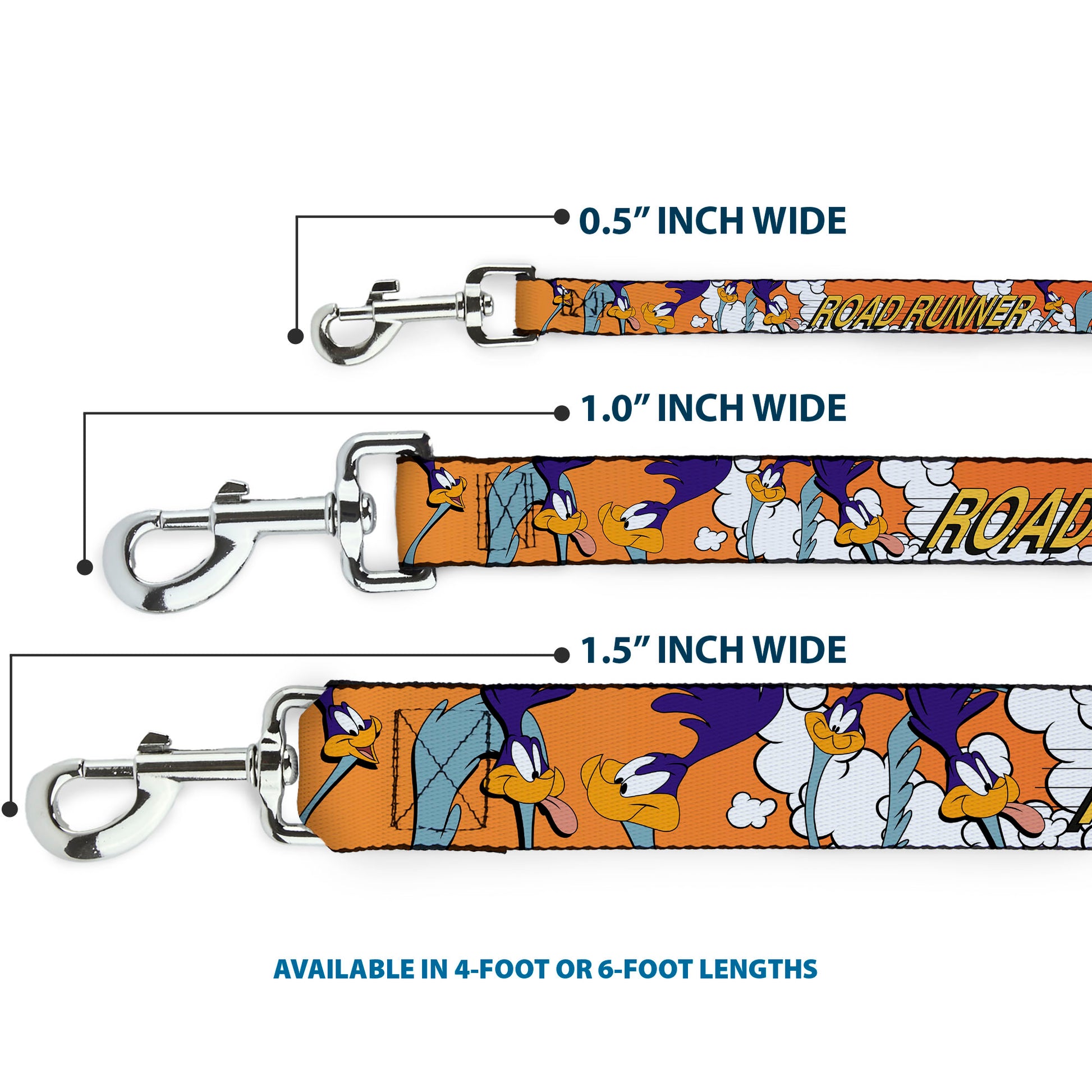 Dog Leash - ROAD RUNNER w/Road Runner Poses Orange Dog Leashes Looney Tunes
