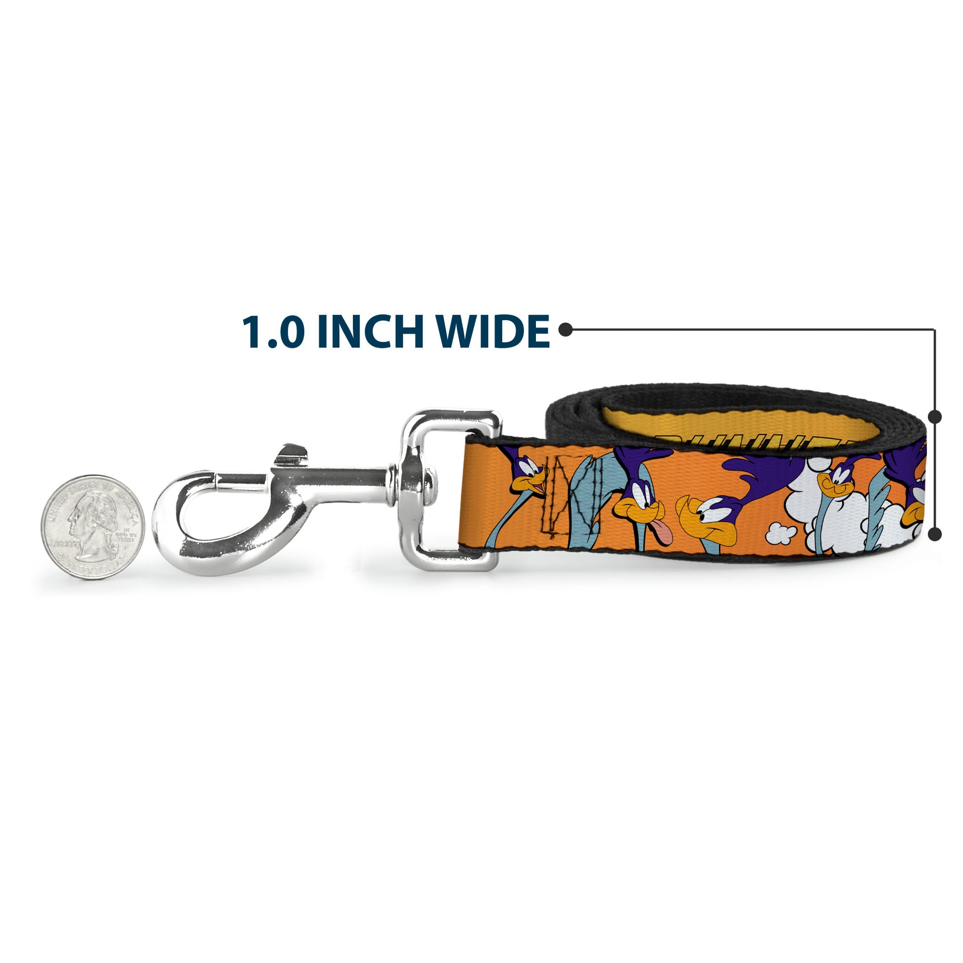 Dog Leash - ROAD RUNNER w/Road Runner Poses Orange Dog Leashes Looney Tunes