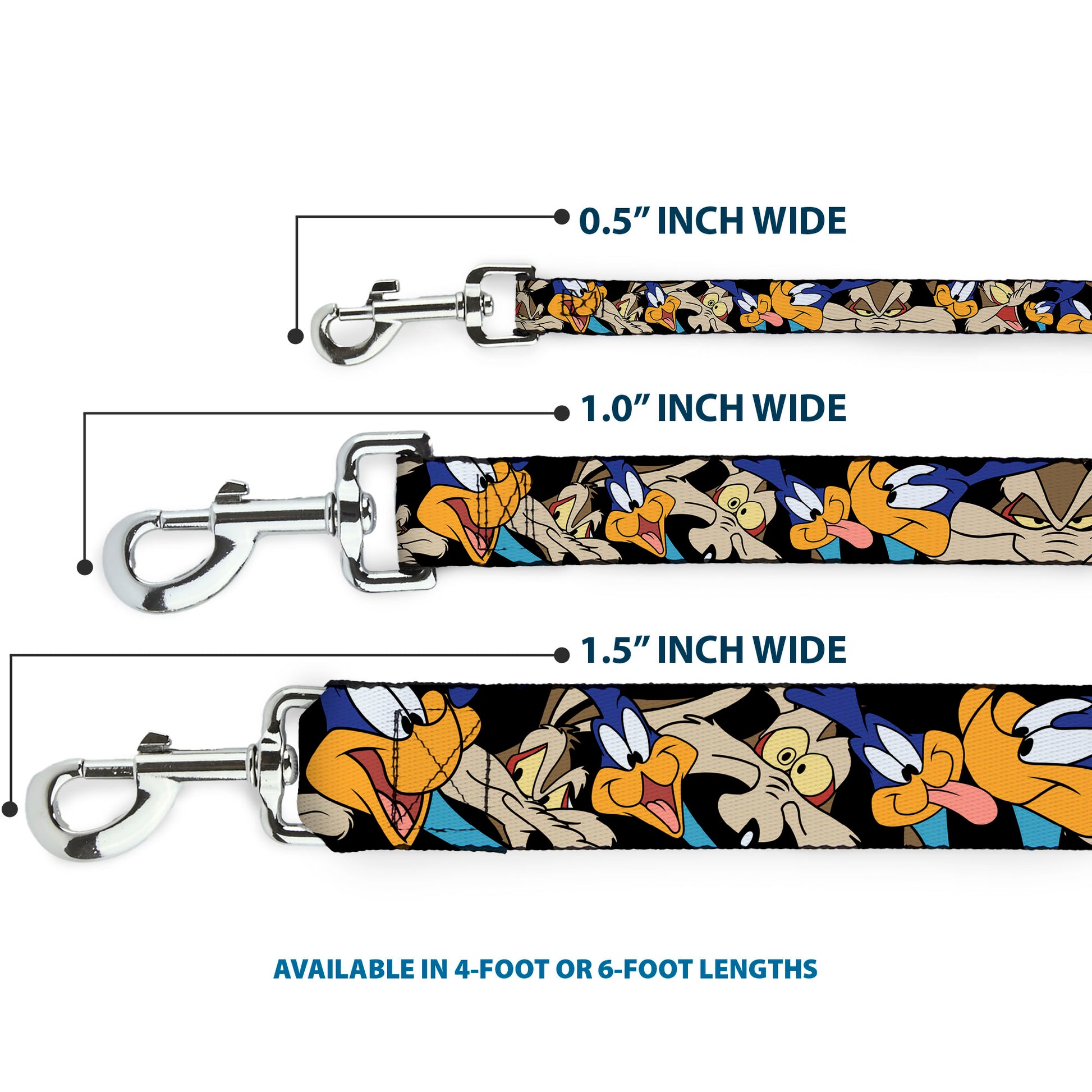 Dog Leash - Road Runner/Wile E. Coyote Expressions Stacked Black Dog Leashes Looney Tunes