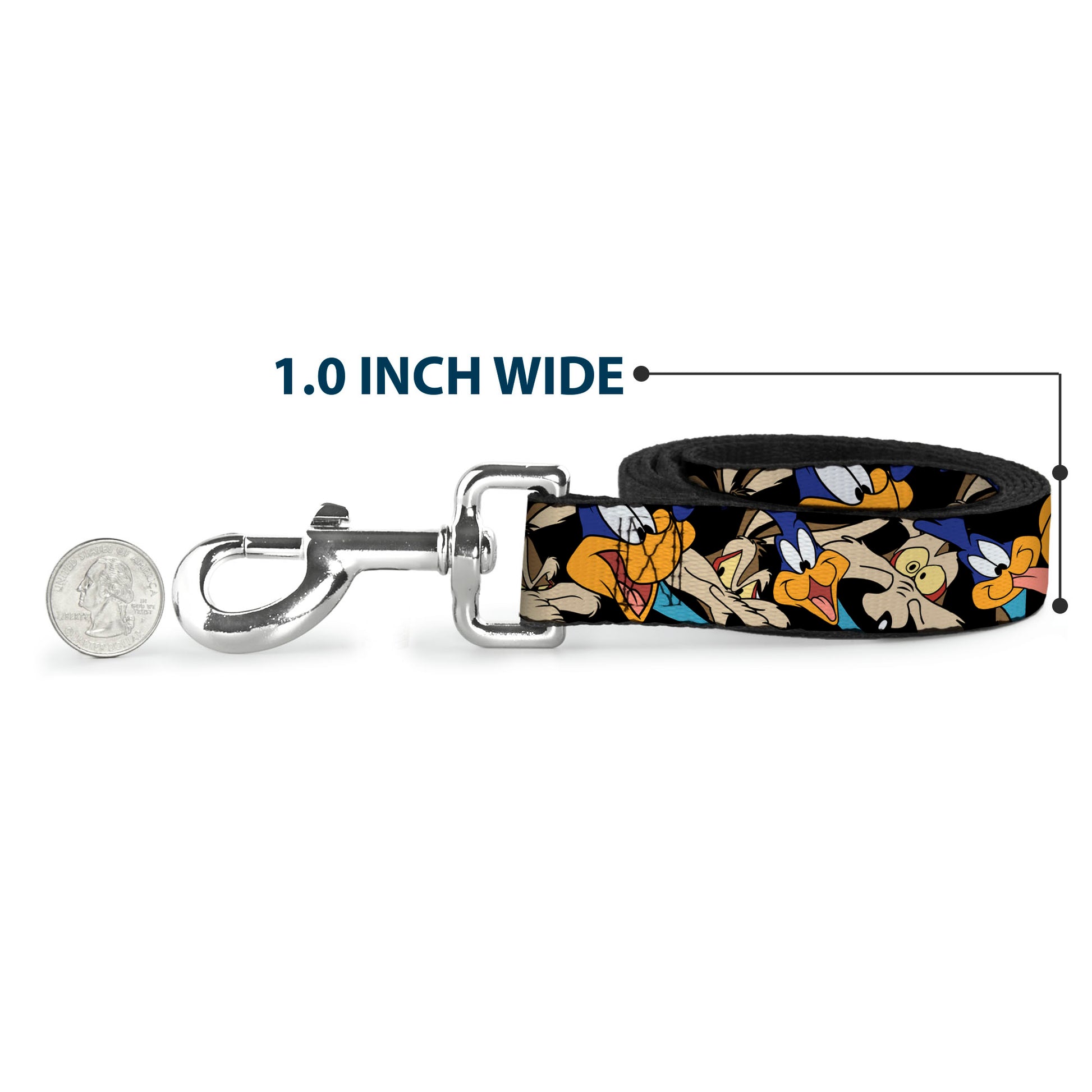 Dog Leash - Road Runner/Wile E. Coyote Expressions Stacked Black Dog Leashes Looney Tunes