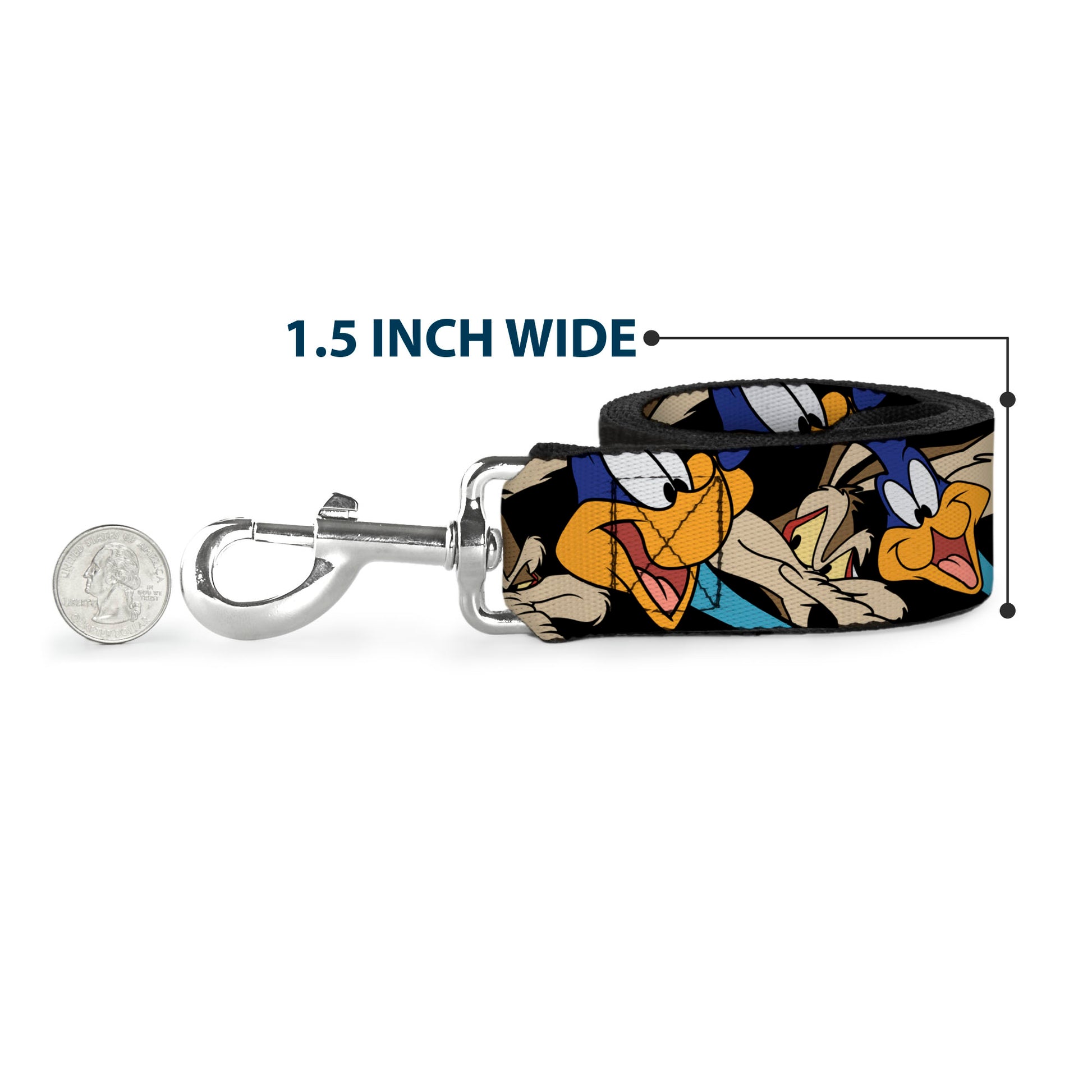 Dog Leash - Road Runner/Wile E. Coyote Expressions Stacked Black Dog Leashes Looney Tunes