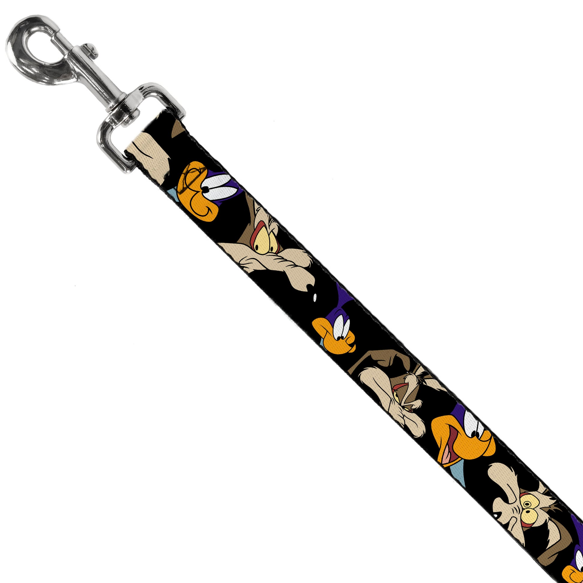 Dog Leash - Road Runner/Wile E. Coyote Expressions CLOSE-UP Black Dog Leashes Looney Tunes