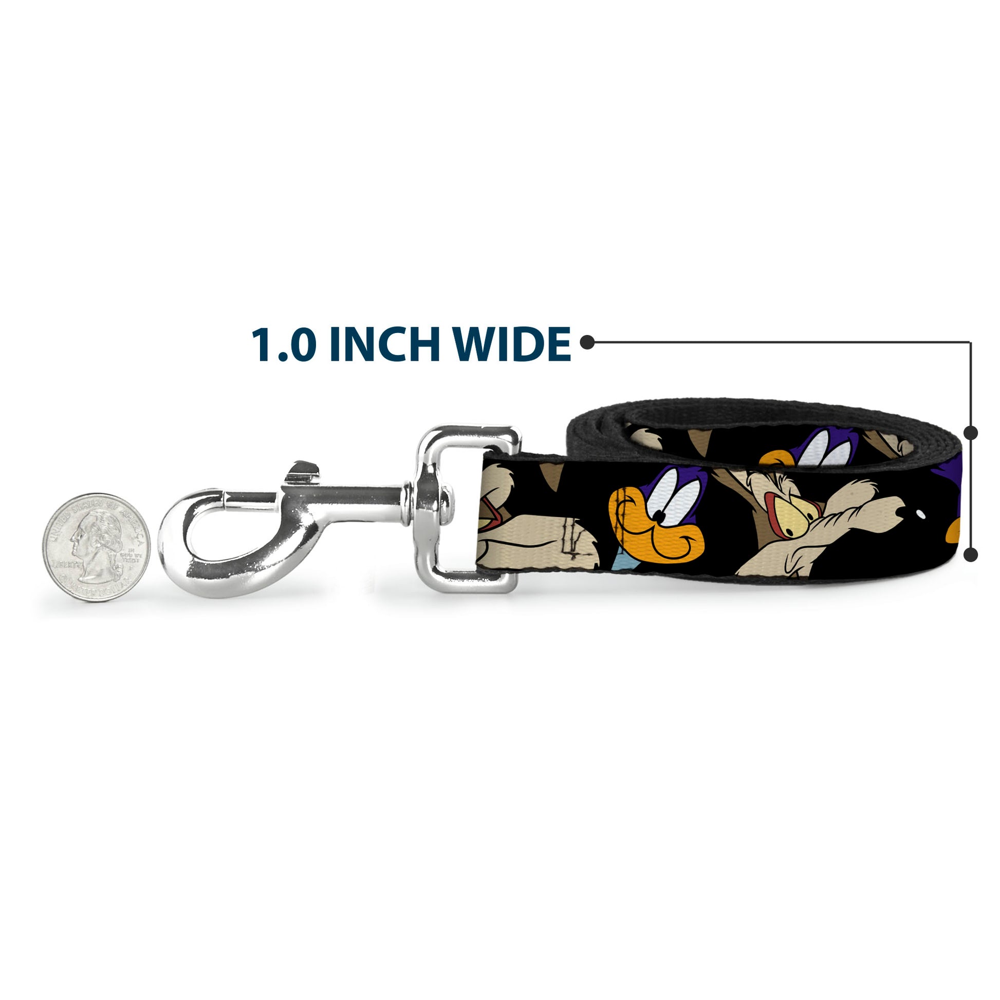 Dog Leash - Road Runner/Wile E. Coyote Expressions CLOSE-UP Black Dog Leashes Looney Tunes