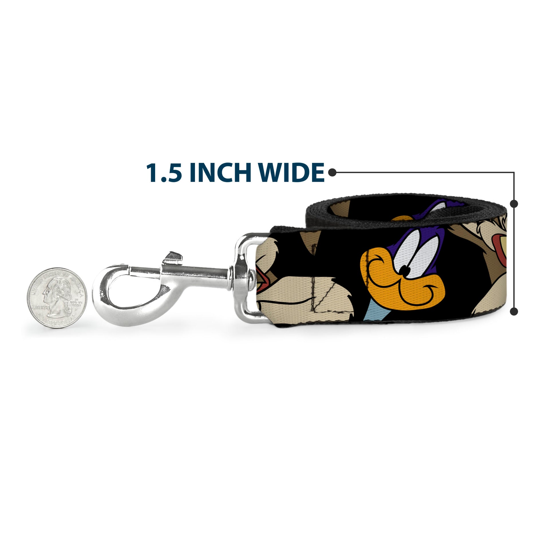 Dog Leash - Road Runner/Wile E. Coyote Expressions CLOSE-UP Black Dog Leashes Looney Tunes