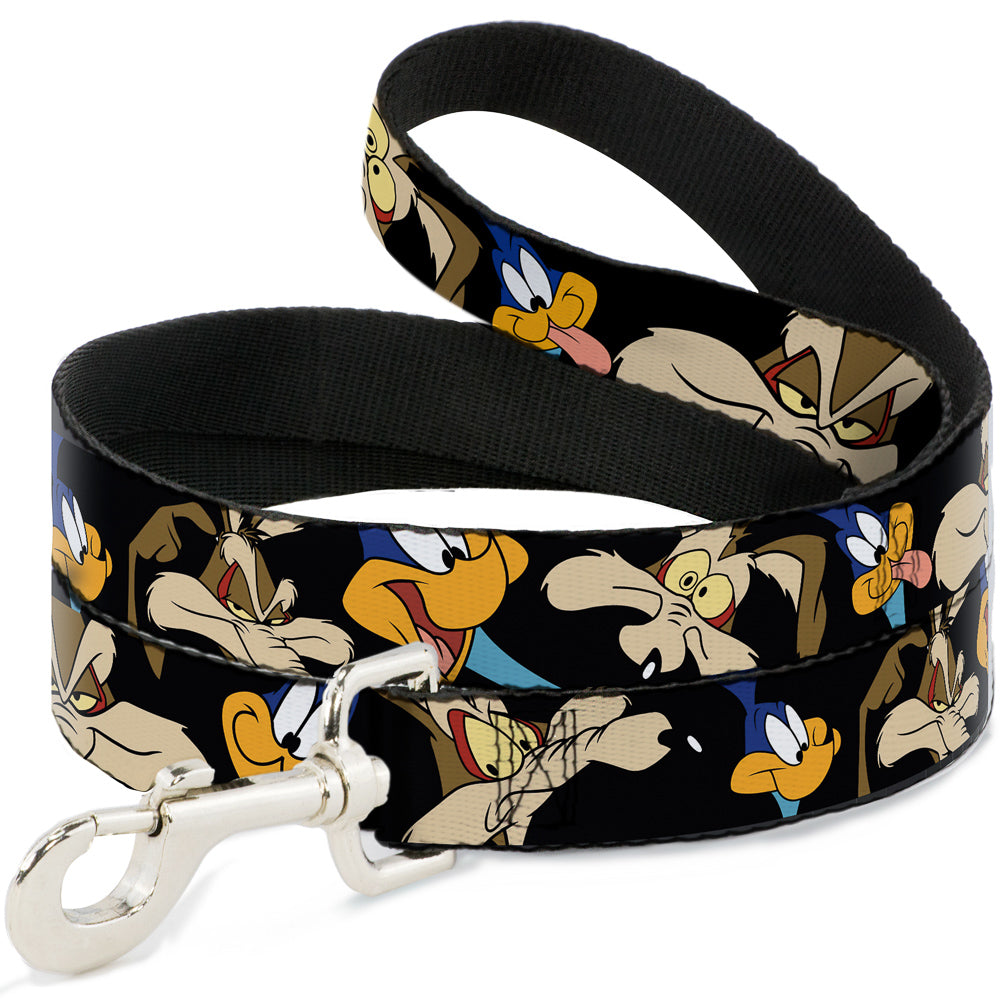 Dog Leash - Road Runner/Wile E. Coyote Expressions CLOSE-UP Black Dog Leashes Looney Tunes