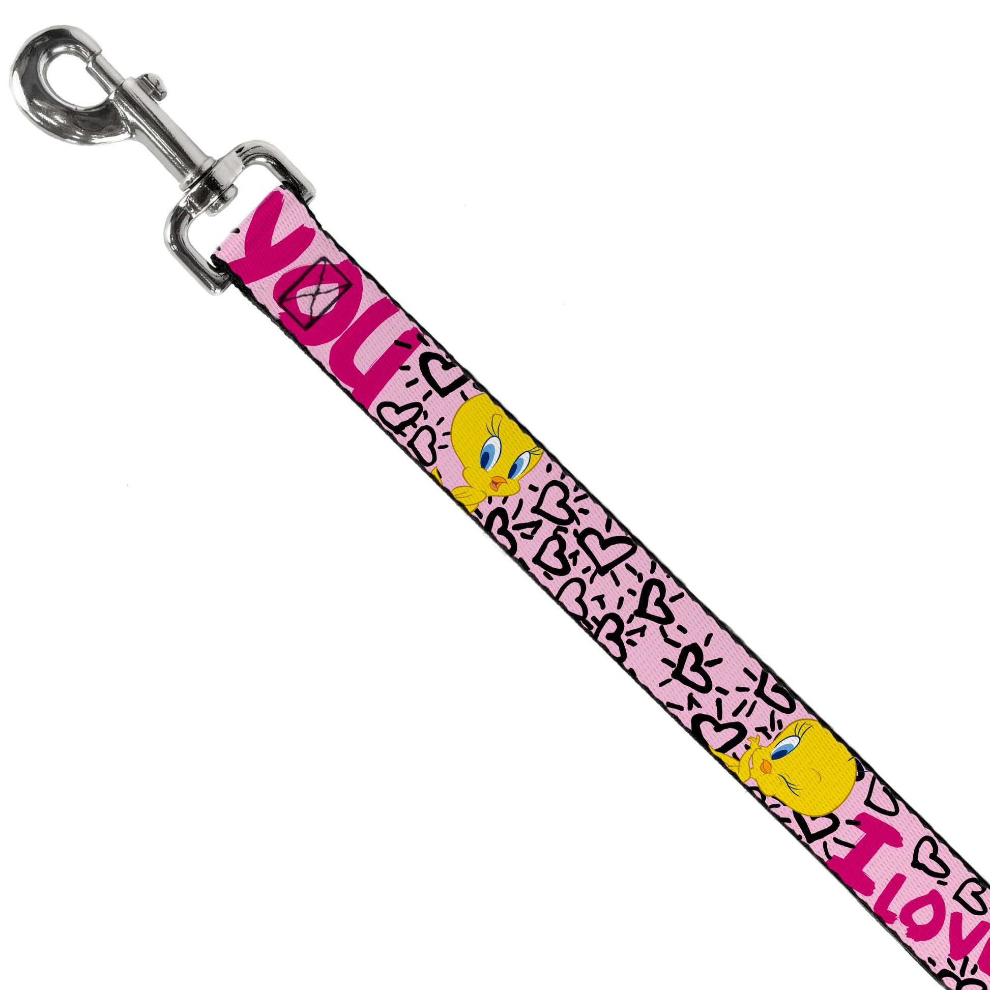 Dog Leash - Tweety Bird I LOVE YOU Pink/Black Dog Leashes Looney Tunes