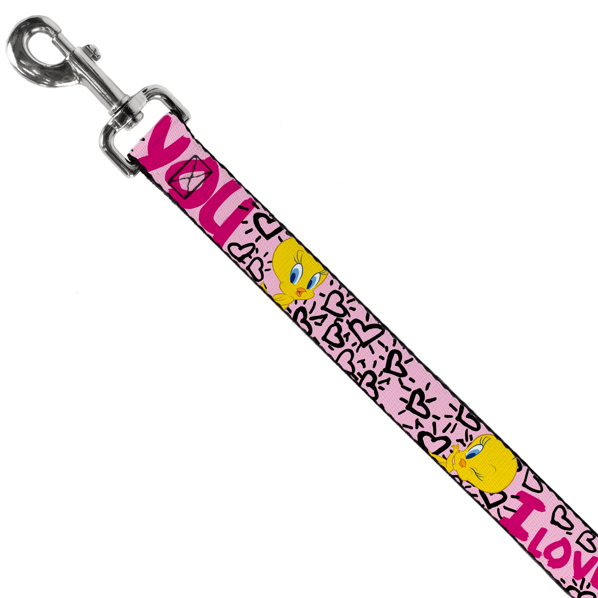 Dog Leash - Tweety Bird I LOVE YOU Pink/Black Dog Leashes Looney Tunes