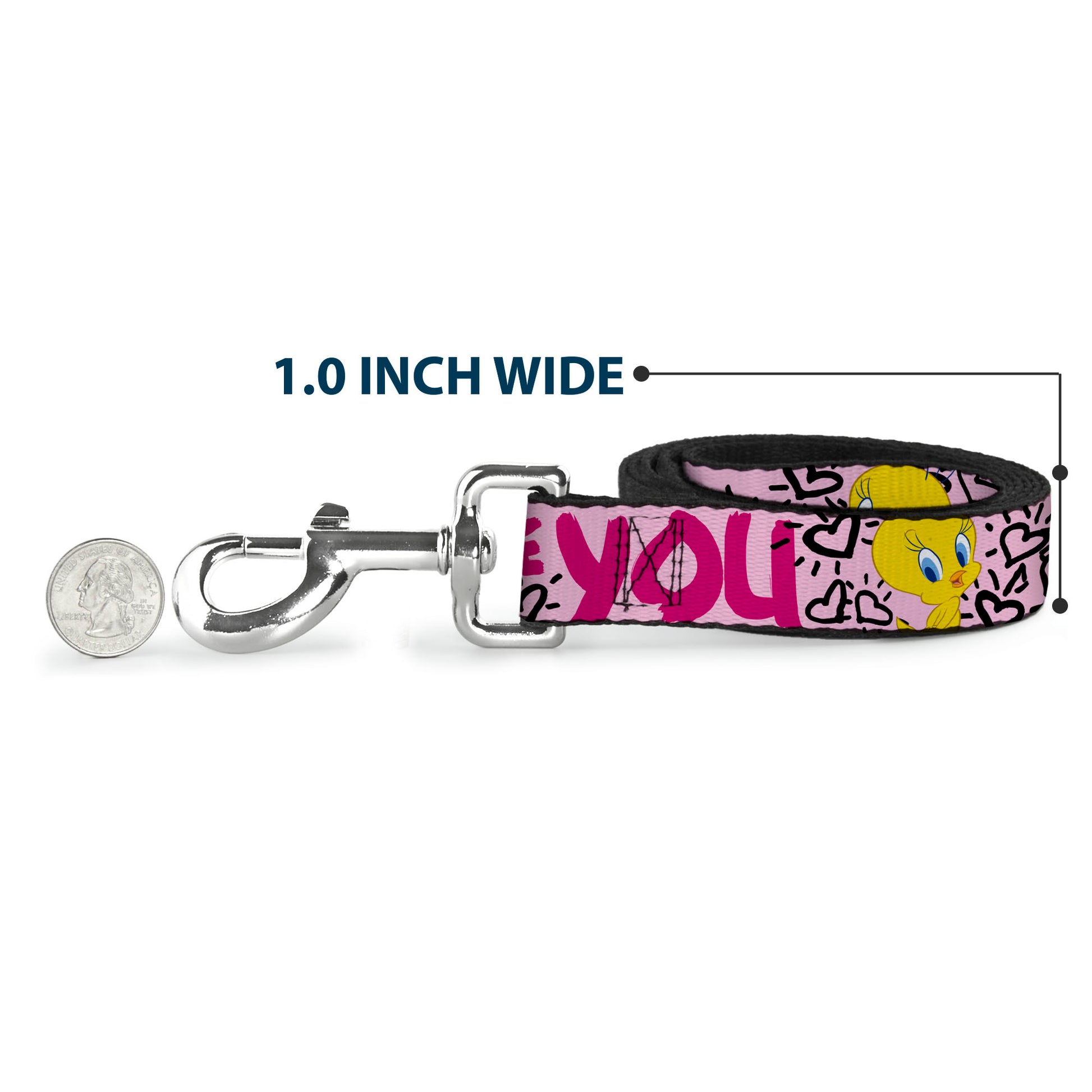 Dog Leash - Tweety Bird I LOVE YOU Pink/Black Dog Leashes Looney Tunes