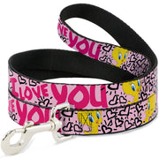 Dog Leash - Tweety Bird I LOVE YOU Pink/Black Dog Leashes Looney Tunes