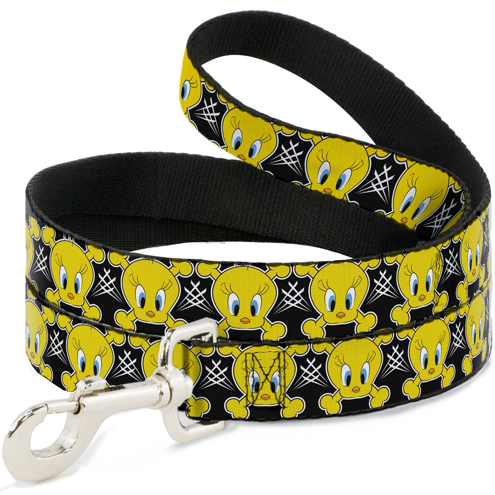 Dog Leash - Tweety Bird & Crossbones Black/White/Yellow Dog Leashes Looney Tunes
