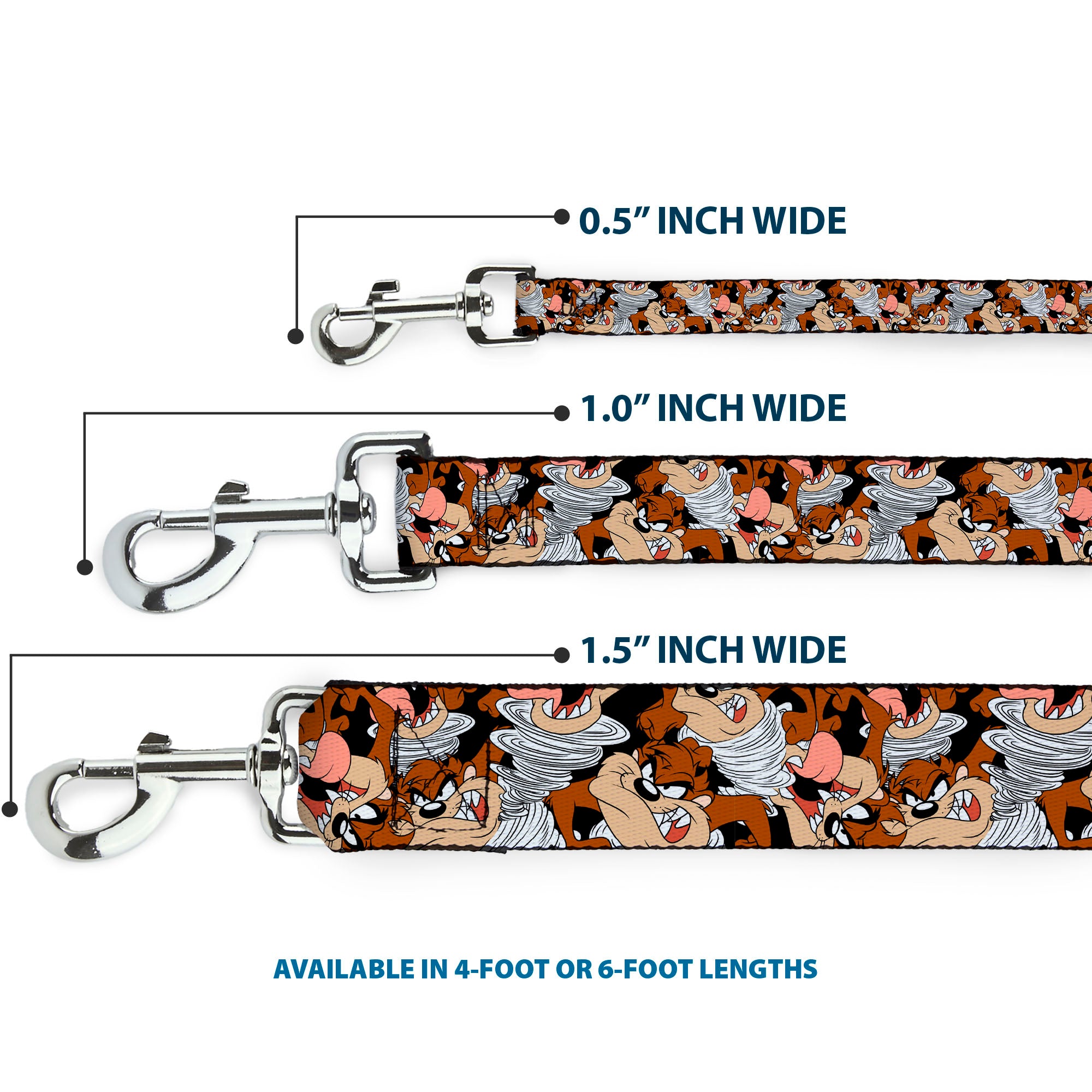 Dog Leash - Tasmanian Devil Vortex Poses Stacked Black Dog Leashes Looney Tunes