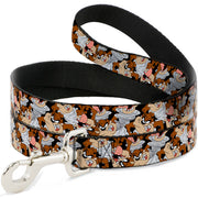 Dog Leash - Tasmanian Devil Vortex Poses Stacked Black Dog Leashes Looney Tunes
