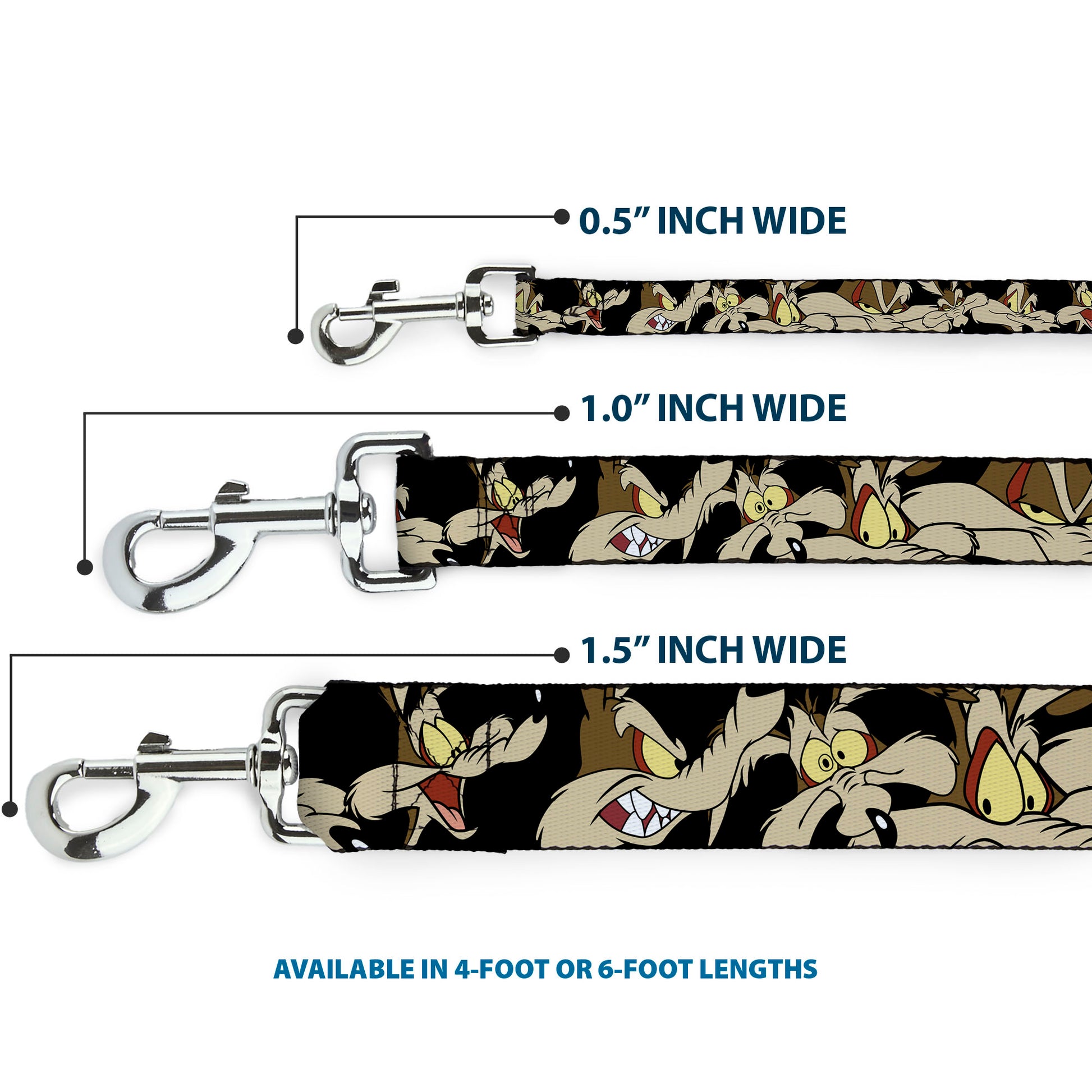 Dog Leash - Wile E. Coyote Expressions Black Dog Leashes Looney Tunes