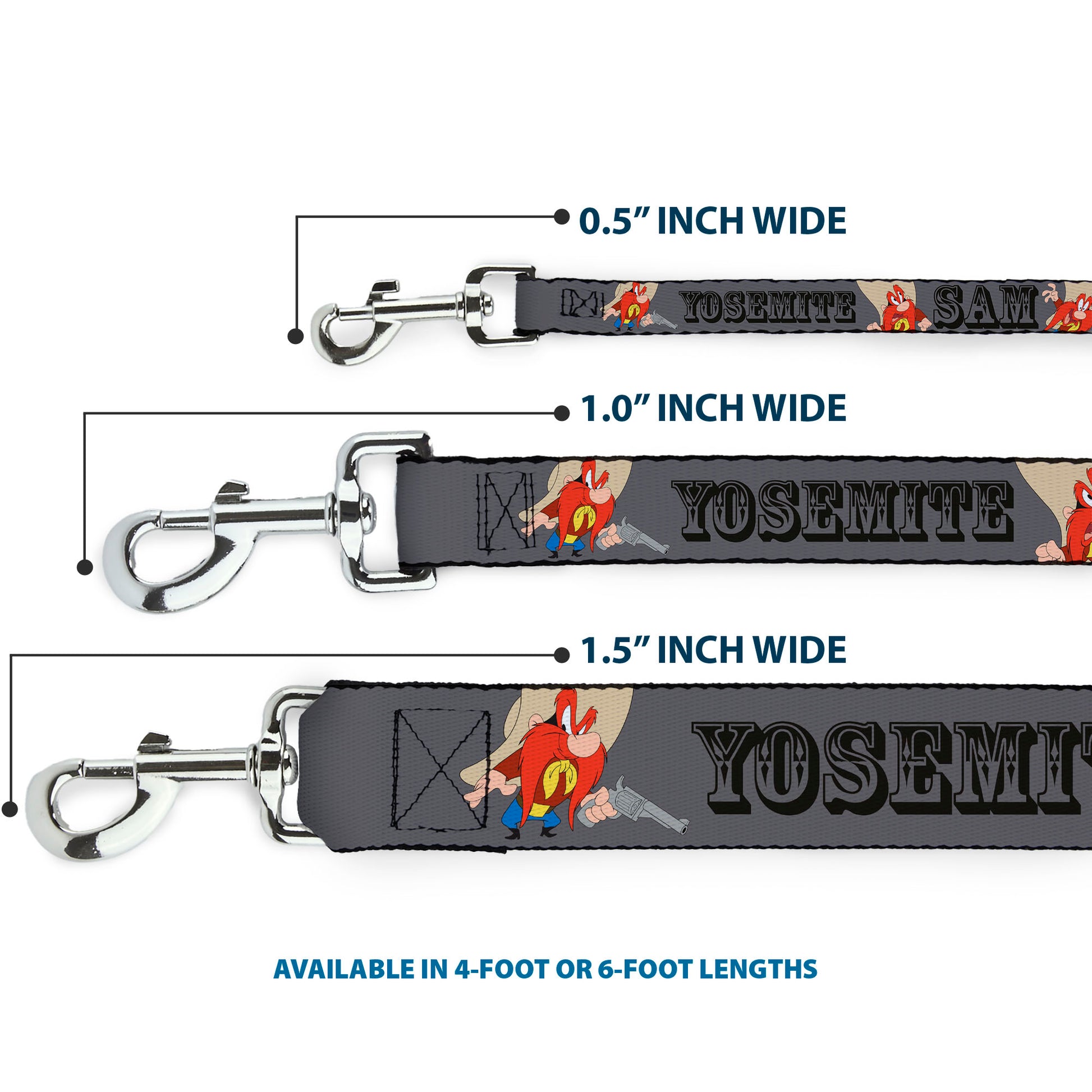 Dog Leash - YOSEMITE SAM w/Poses Gray Dog Leashes Looney Tunes