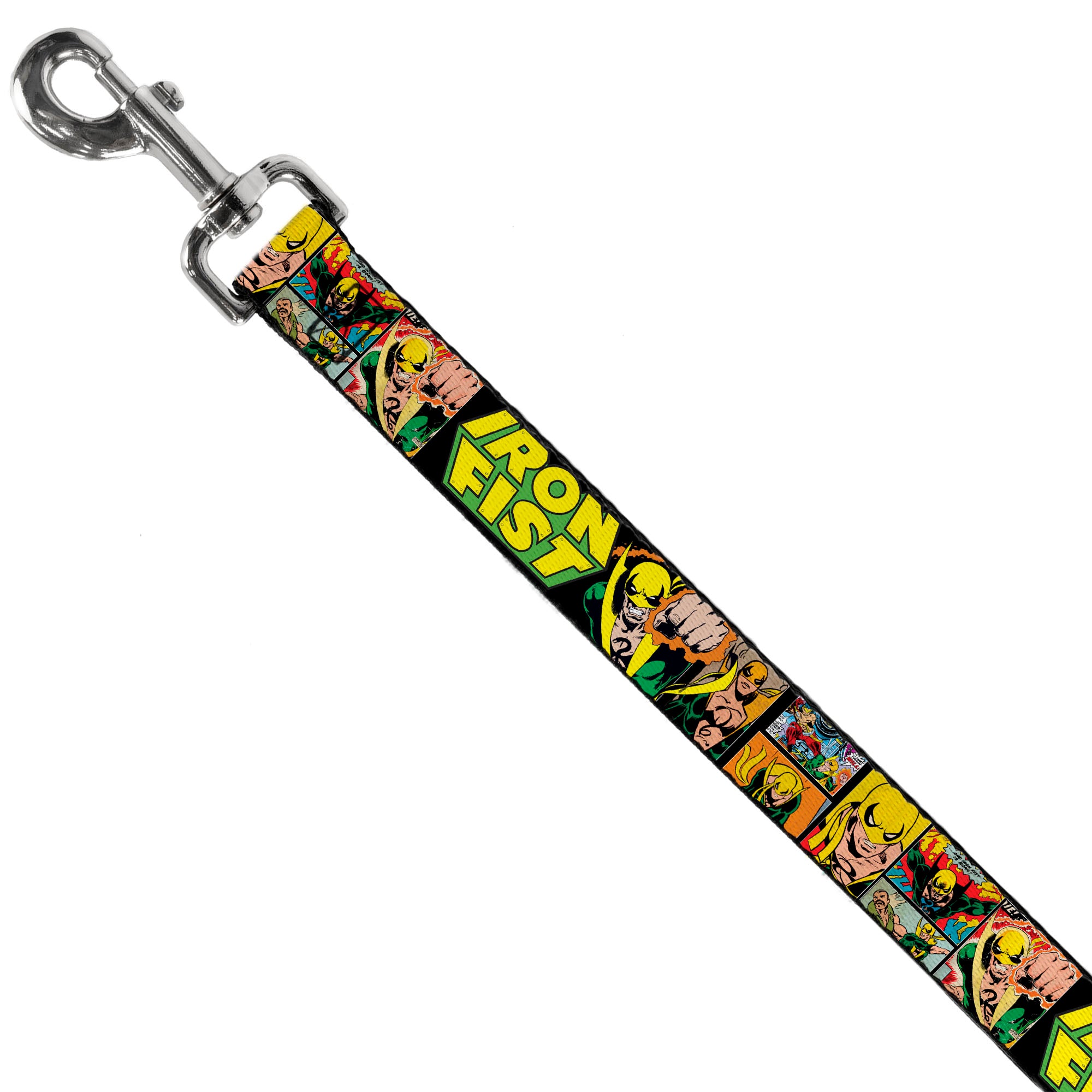 Dog Leash - Retro IRON FIST Action Pose/Comic Scene Blocks Black/Green/Yellow Dog Leashes Marvel Comics