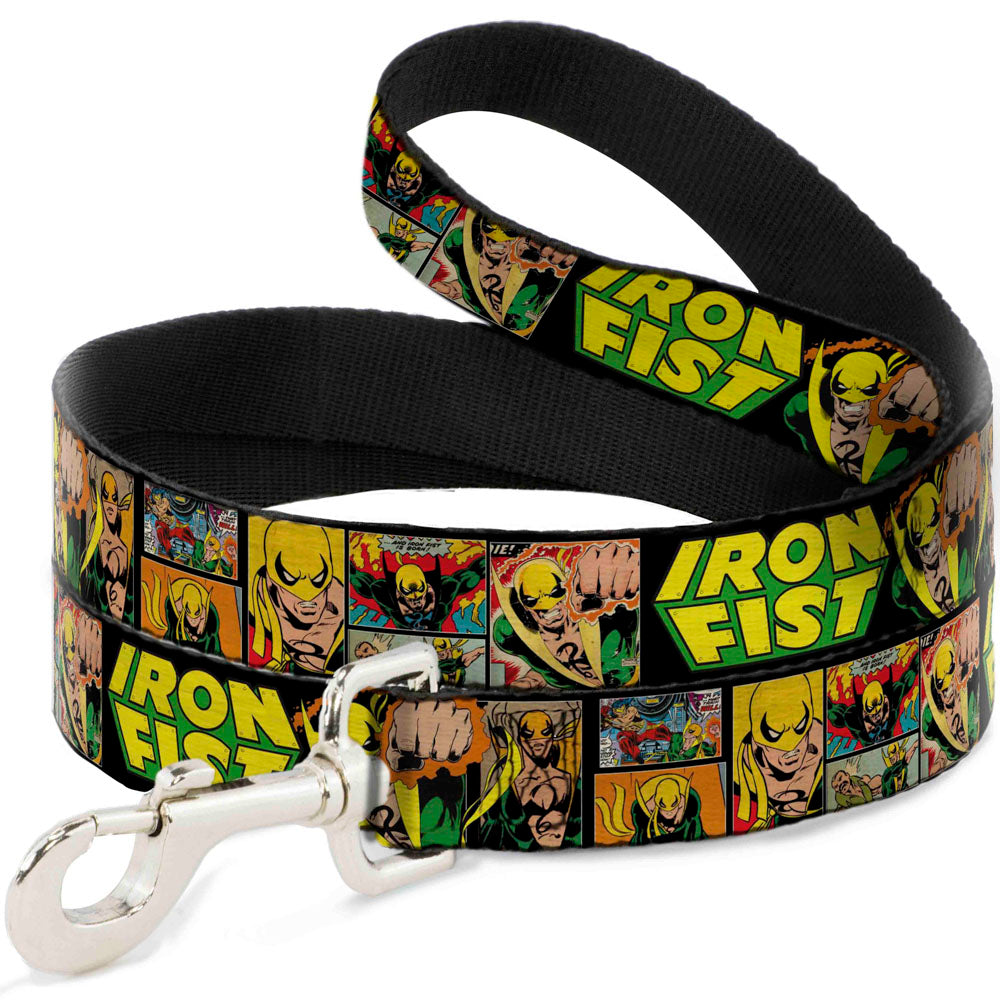 Dog Leash - Retro IRON FIST Action Pose/Comic Scene Blocks Black/Green/Yellow Dog Leashes Marvel Comics