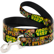 Dog Leash - Retro IRON FIST Action Pose/Comic Scene Blocks Black/Green/Yellow Dog Leashes Marvel Comics
