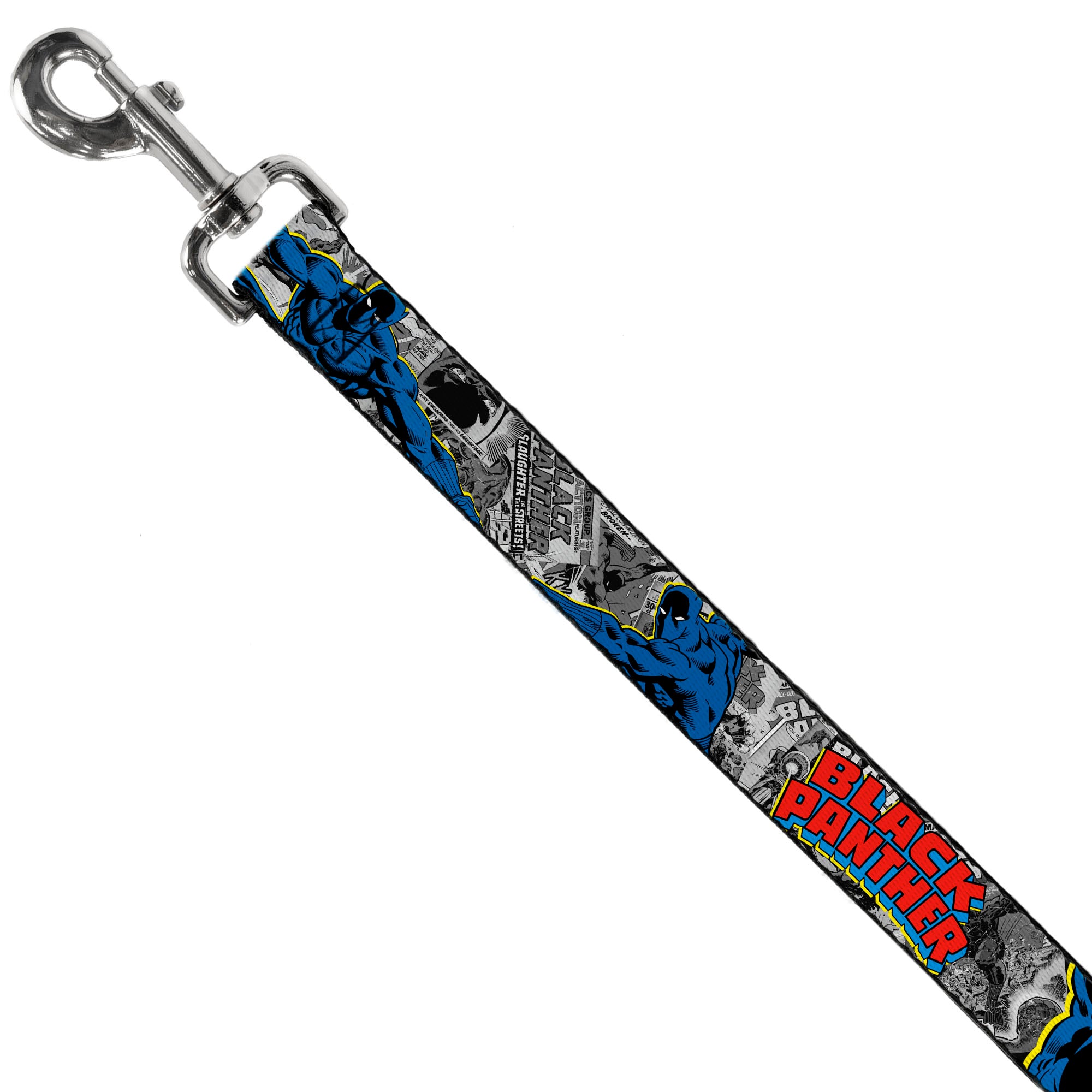 Dog Leash - BLACK PANTHER Action Poses/Stacked Comics Grays/Yellow/Blue/Red Dog Leashes Marvel Comics