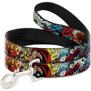 Dog Leash - 4-Superhero Action Poses/Comic Scenes White/Black/Full Color Splatter Dog Leashes Marvel Comics