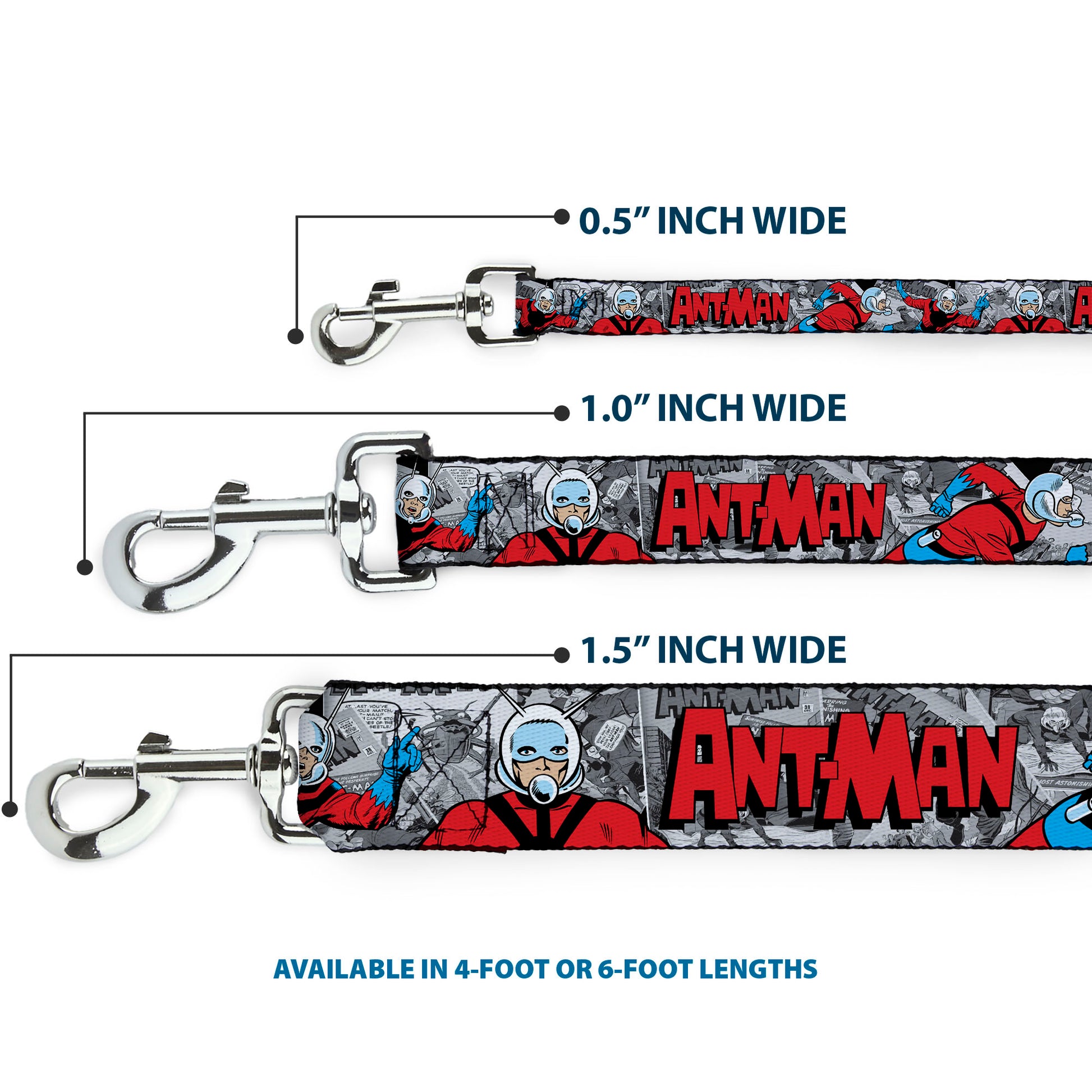 Dog Leash - Classic ANT-MAN 3-Poses/Comic Stacked Grays/Black/Red Dog Leashes Marvel Comics