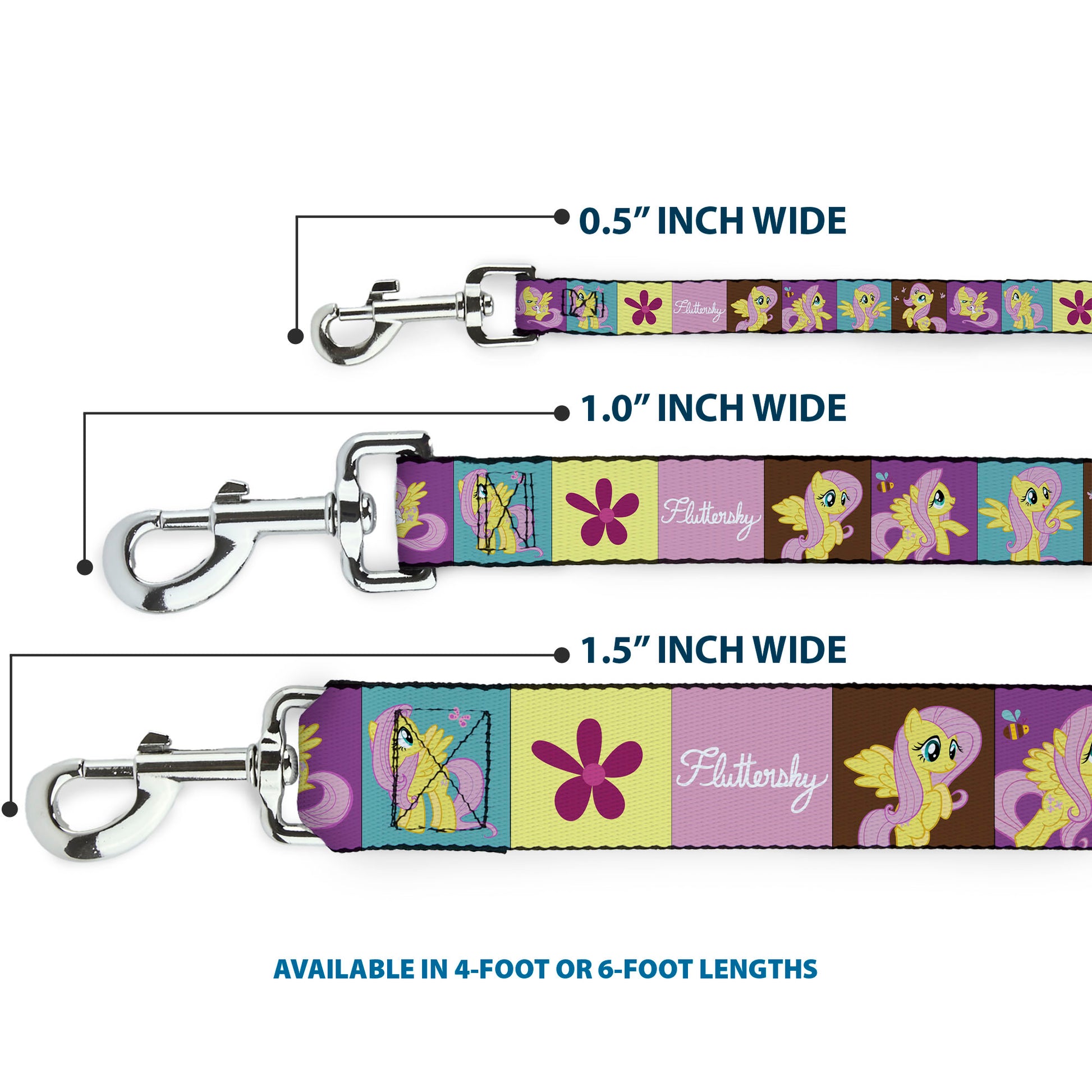 Dog Leash - FLUTTERSHY Text and Pose Blocks Multi Color Dog Leashes My Little Pony