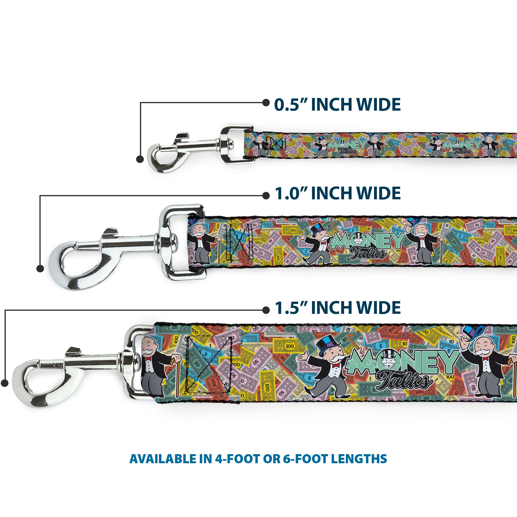Dog Leash - Mr. Monopoly MONEY TALKS Poses Multi Color